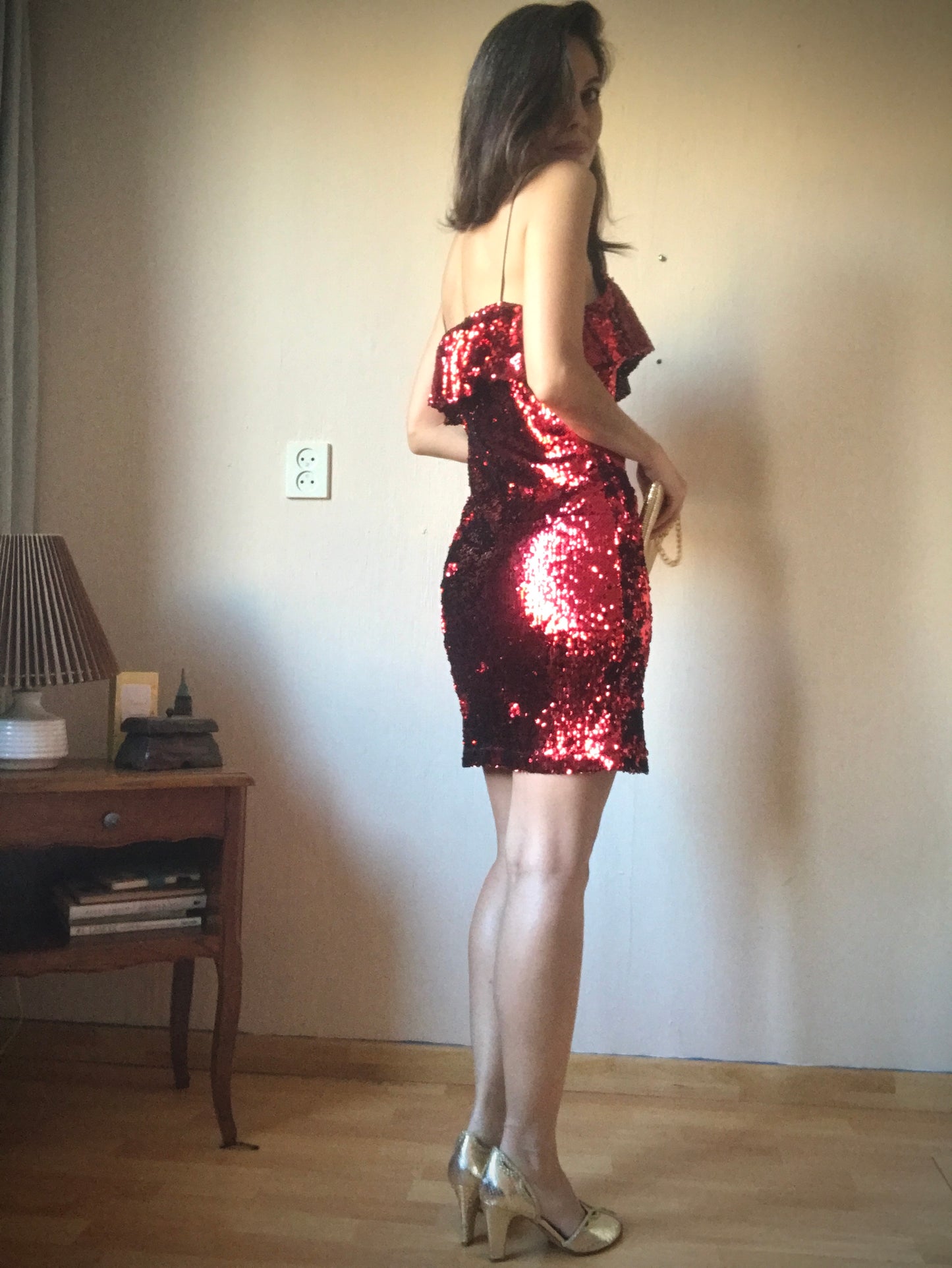 Red sequin christmas party dress