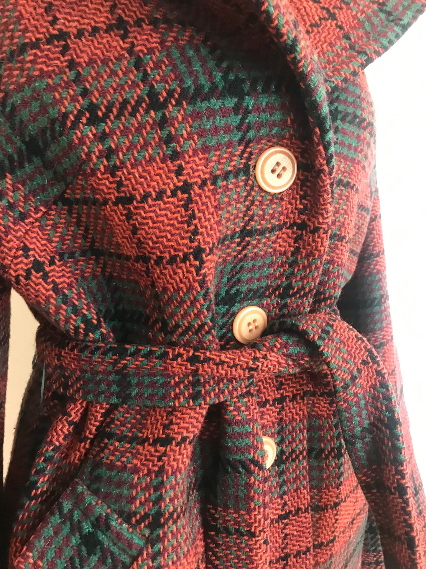 Checkered belted wool coat