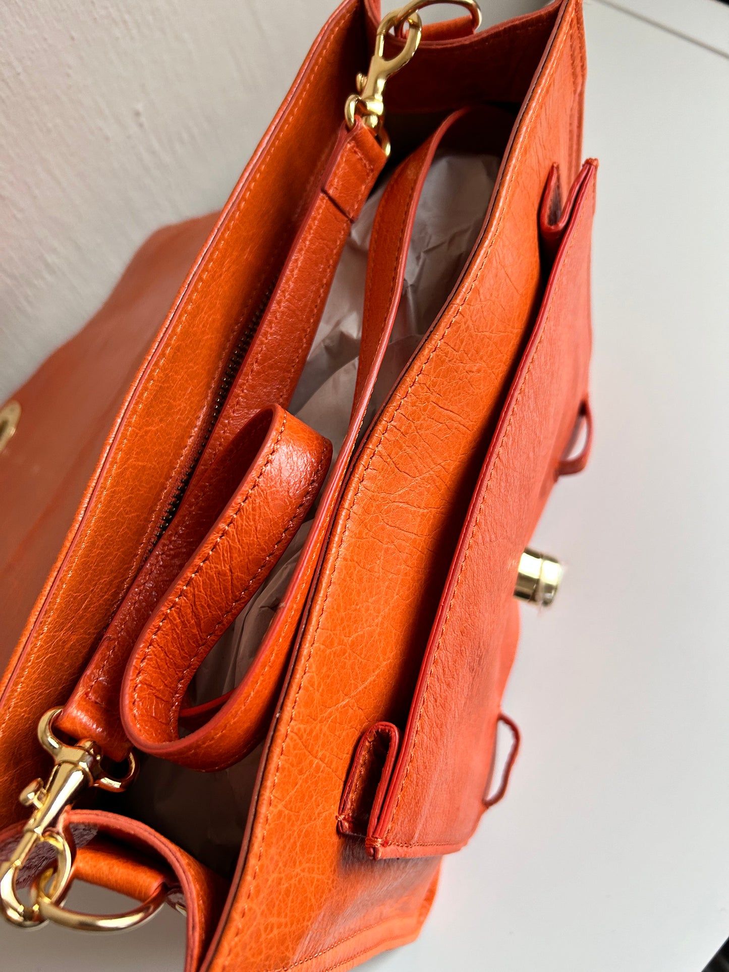 Italian leather organizer handbag