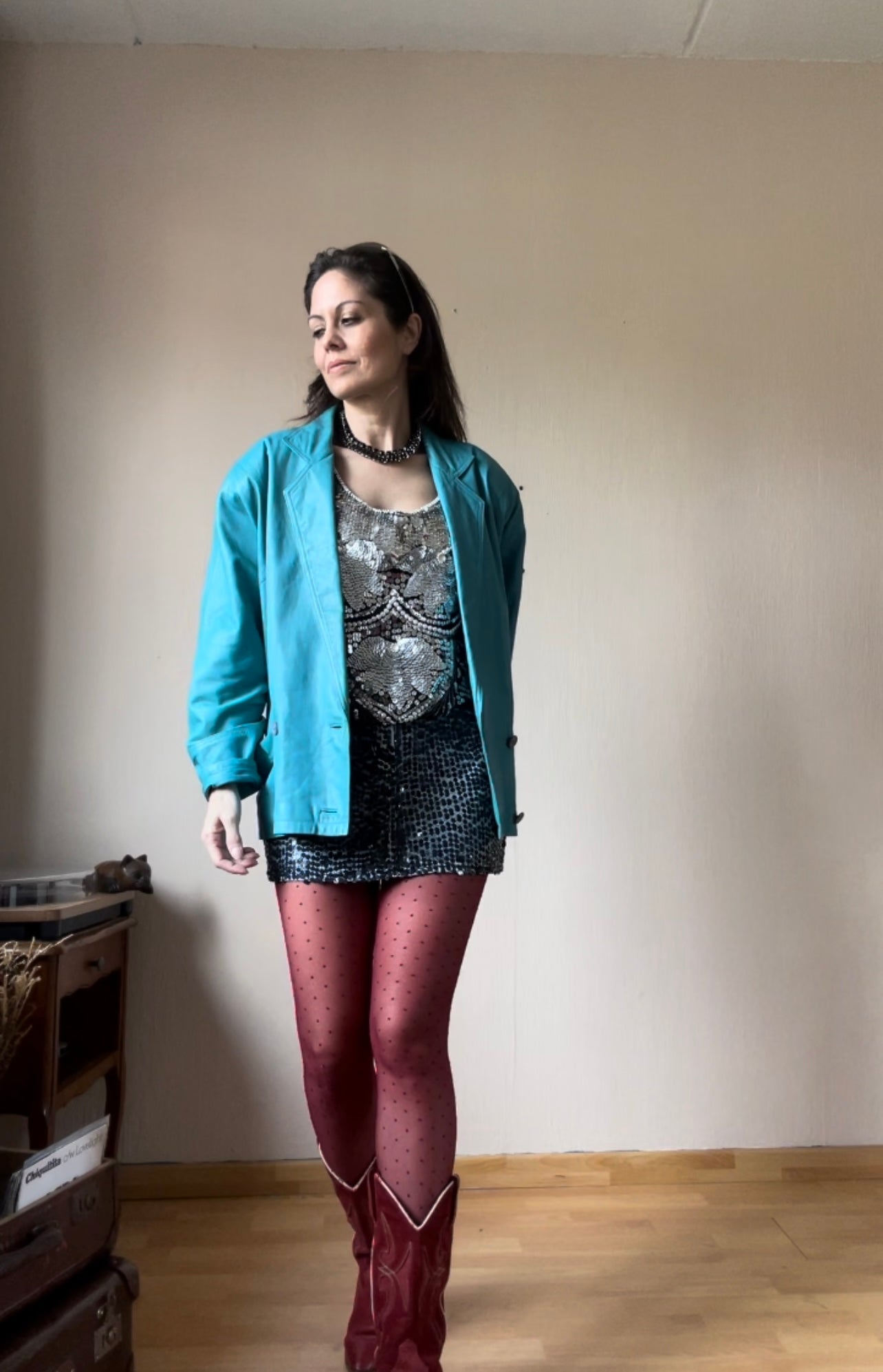 Turquoise leather jacket