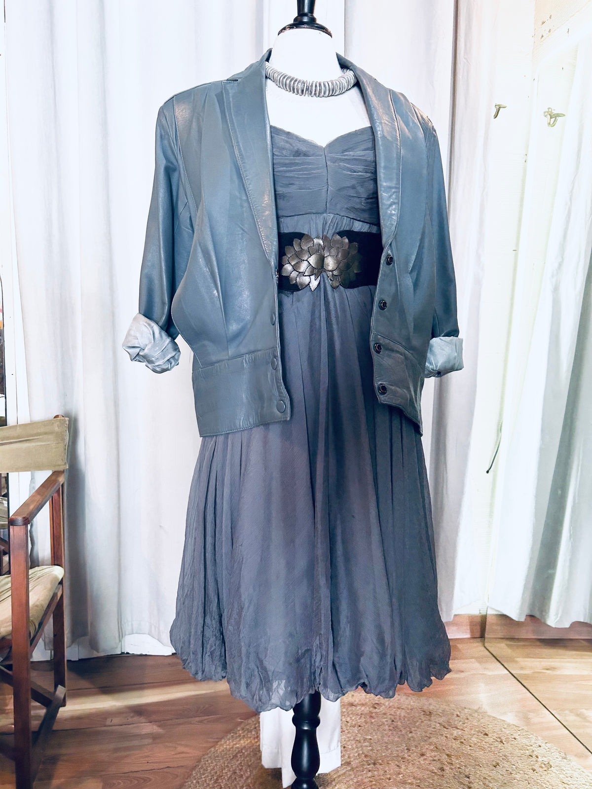80s classic oversized leather jacket M/L