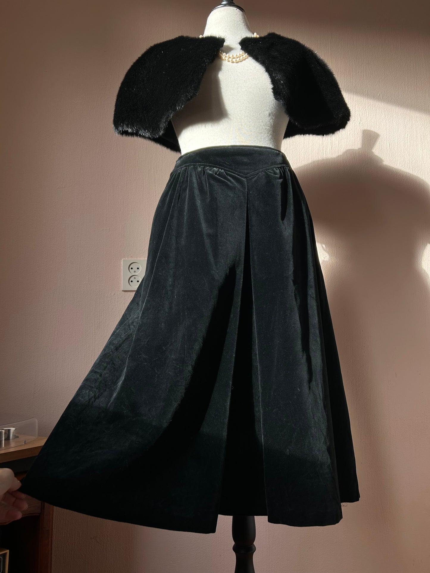 Black velvet midi skirt