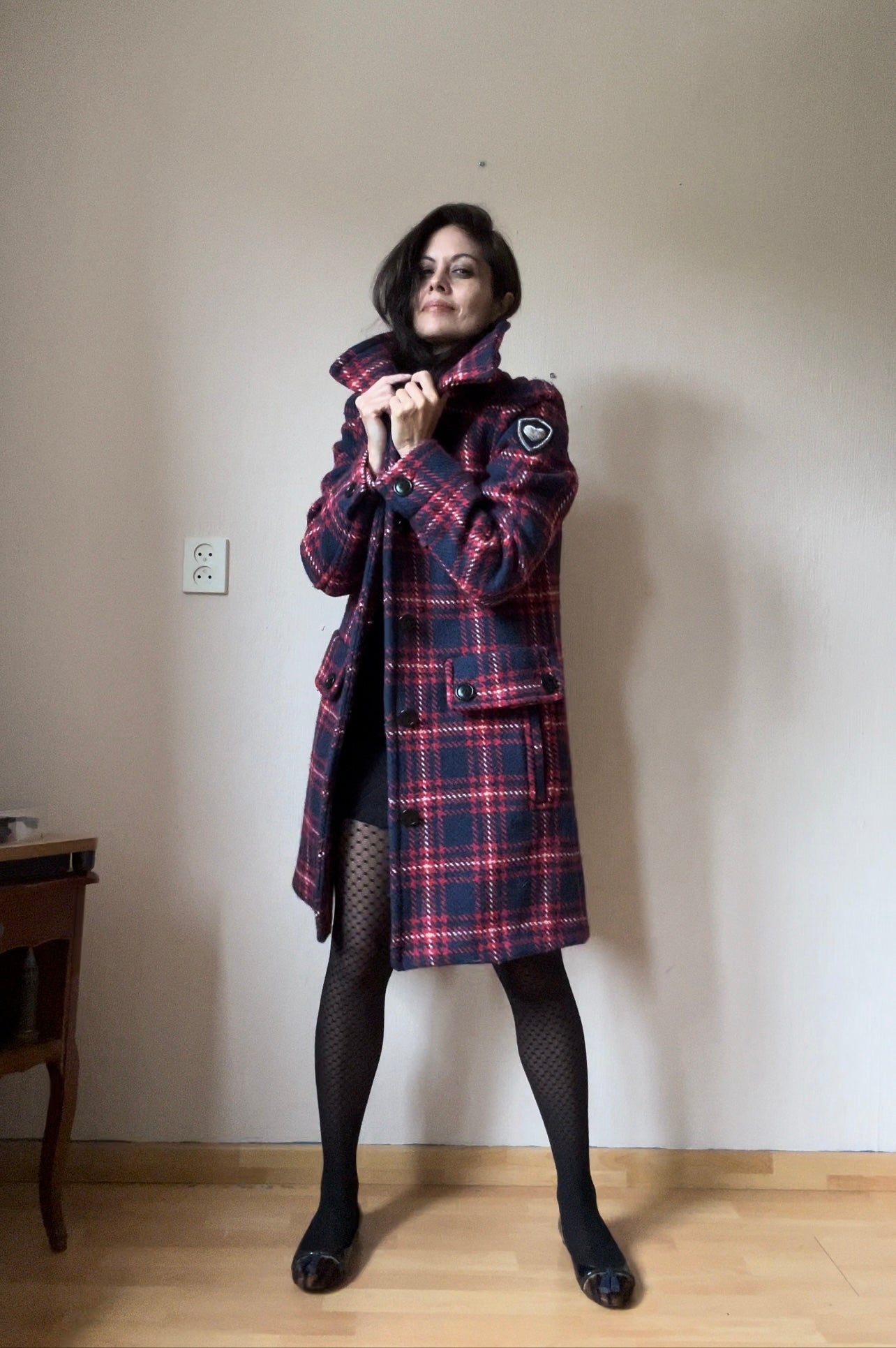 Checkered wool winter coat