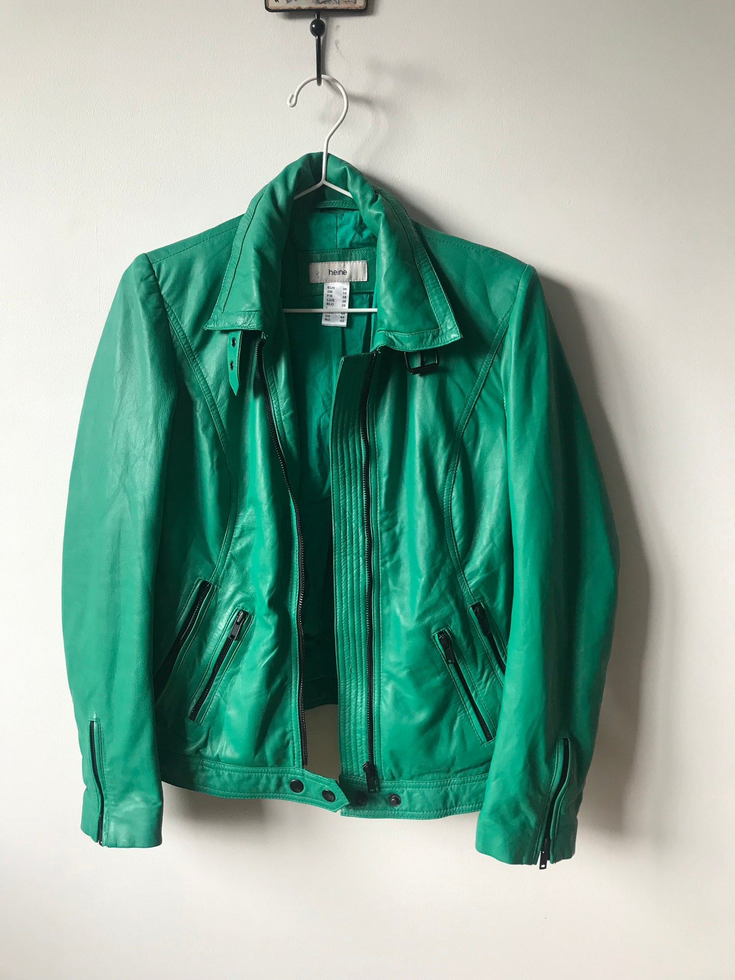 Green leather biker