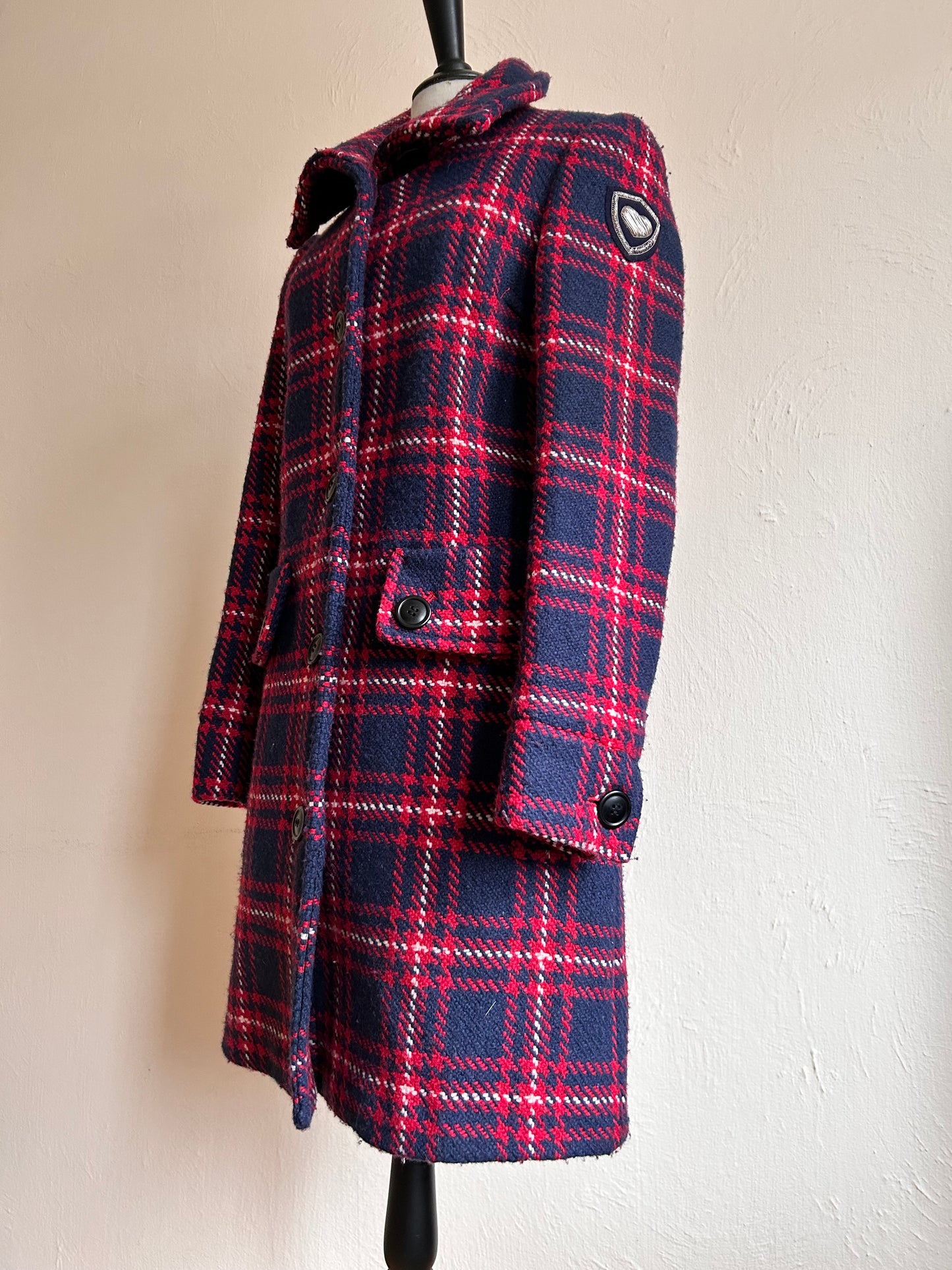 Checkered wool winter coat