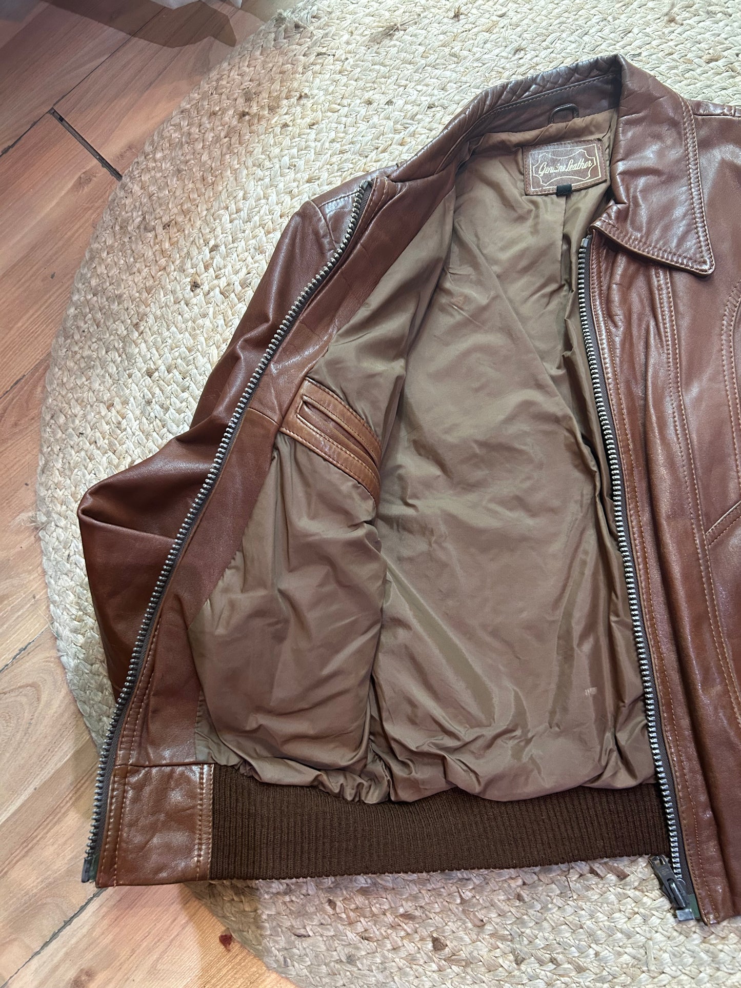 Vintage Brown Nappa Leather Bomber Jacket – Size 40 (M/L)
