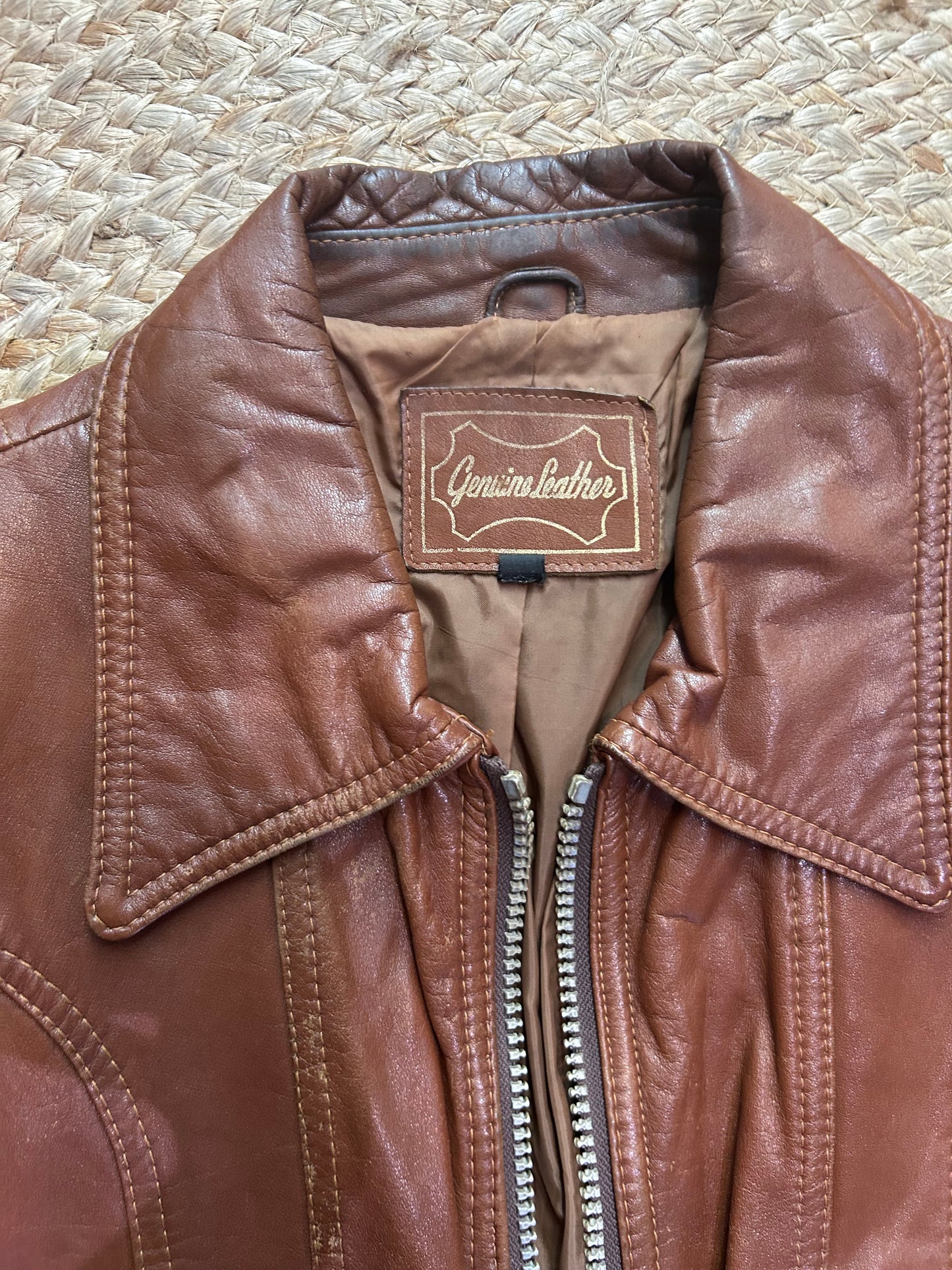Vintage Brown Nappa Leather Bomber Jacket – Size 40 (M/L)
