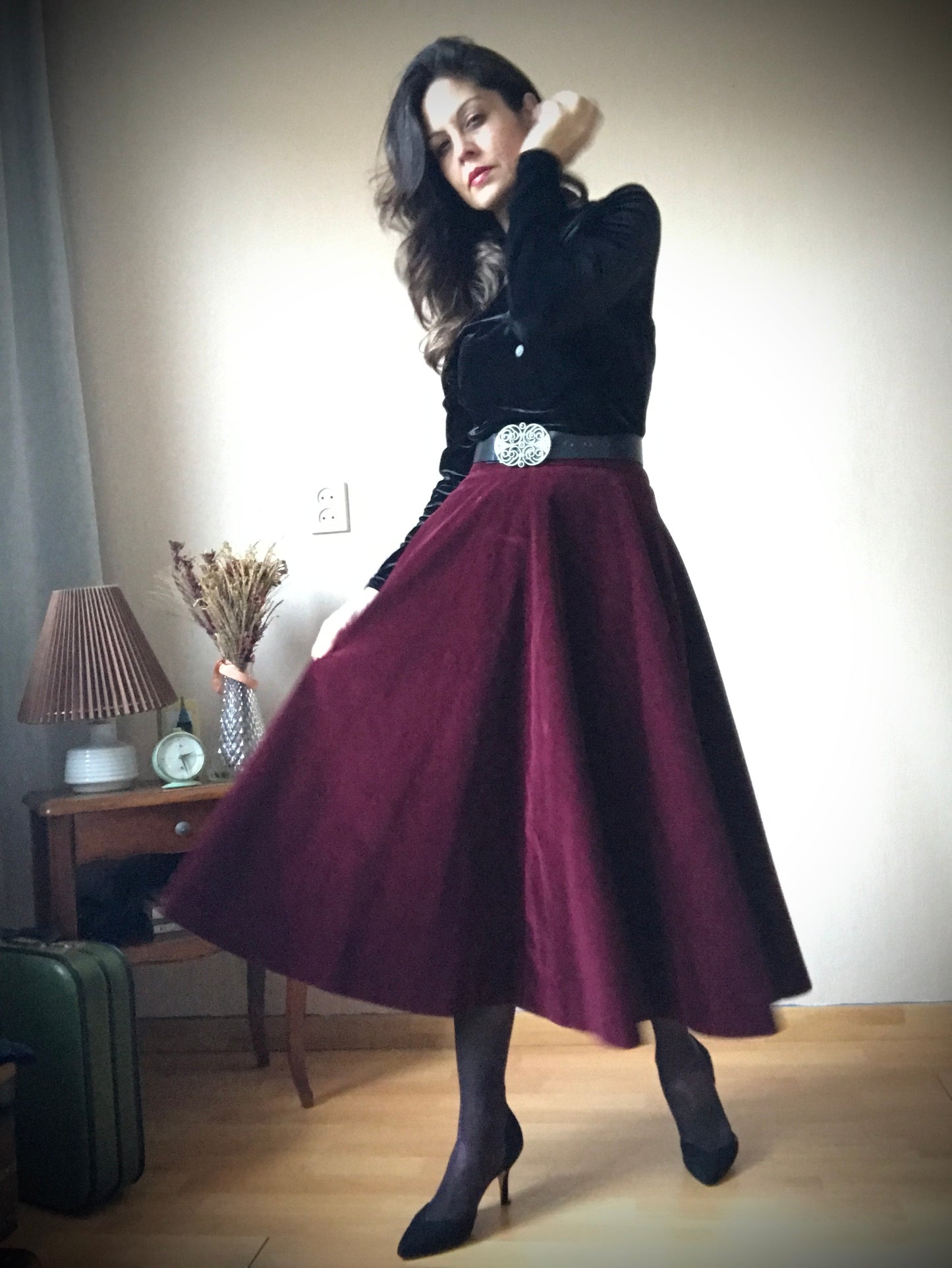 Bordeaux velvet skirt