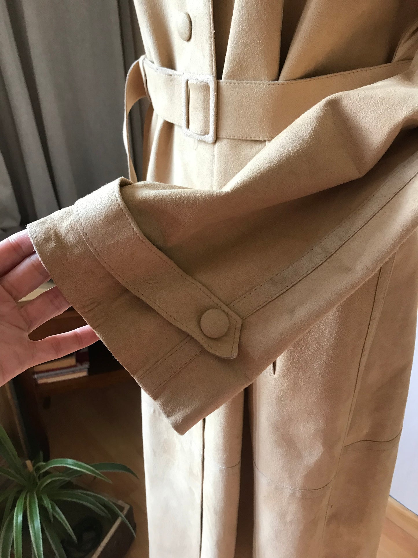 Suede look maxi vintage trenchcoat