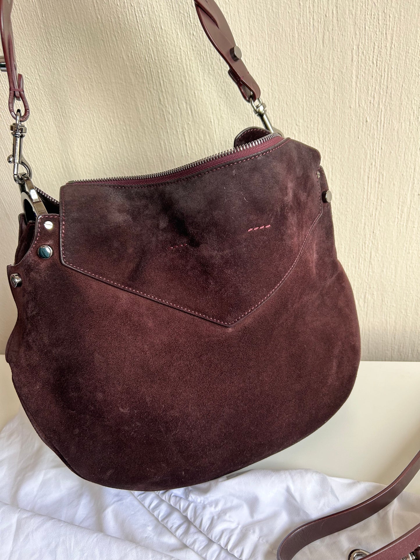 Jimmy Choo burgondy suede shoulder bag