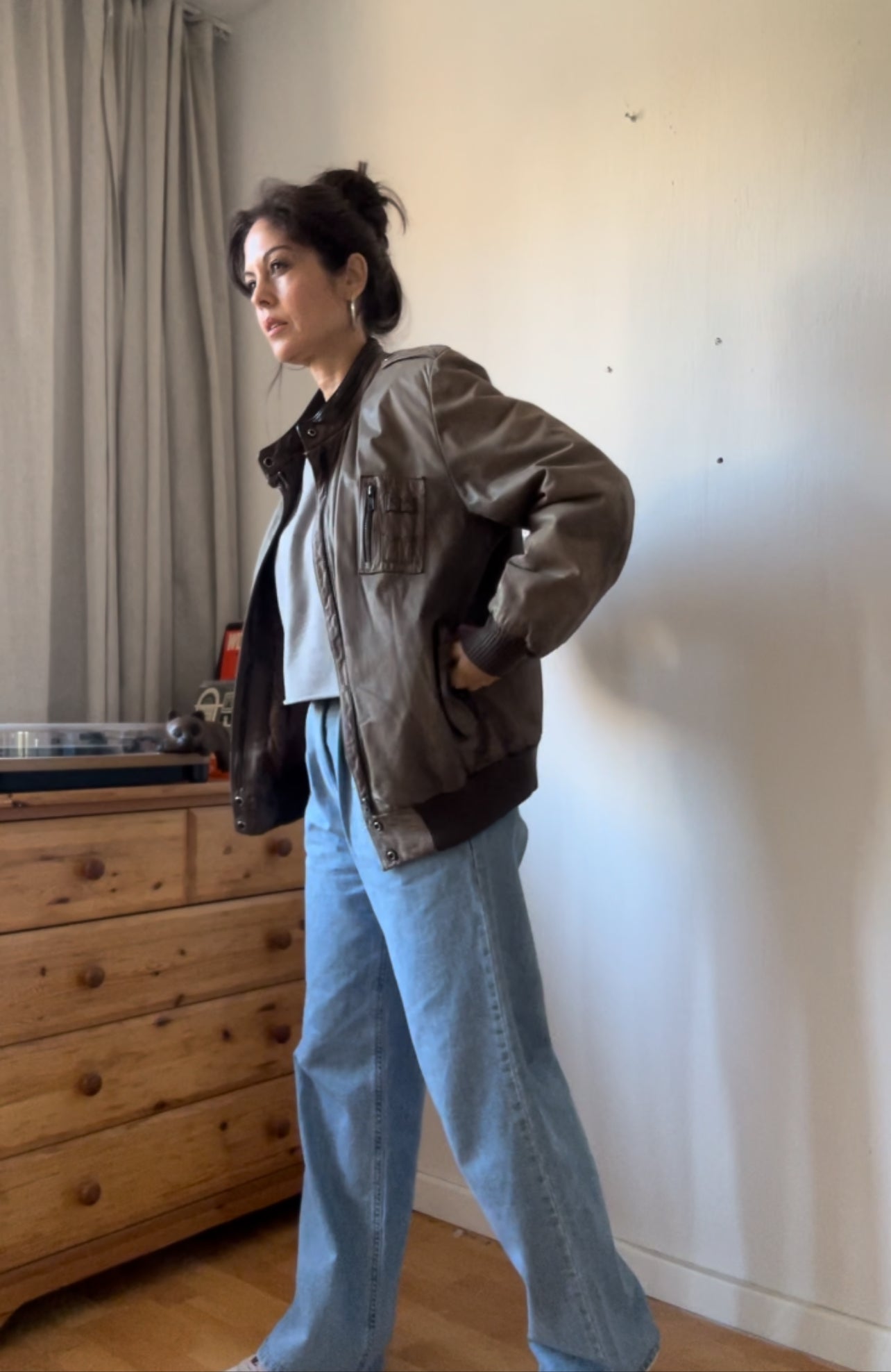 80s leather flight bomber jacket