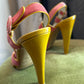 Emporio Armani Pink Suede & Mustard Yellow Leather Heeled Sandals (Size 37)