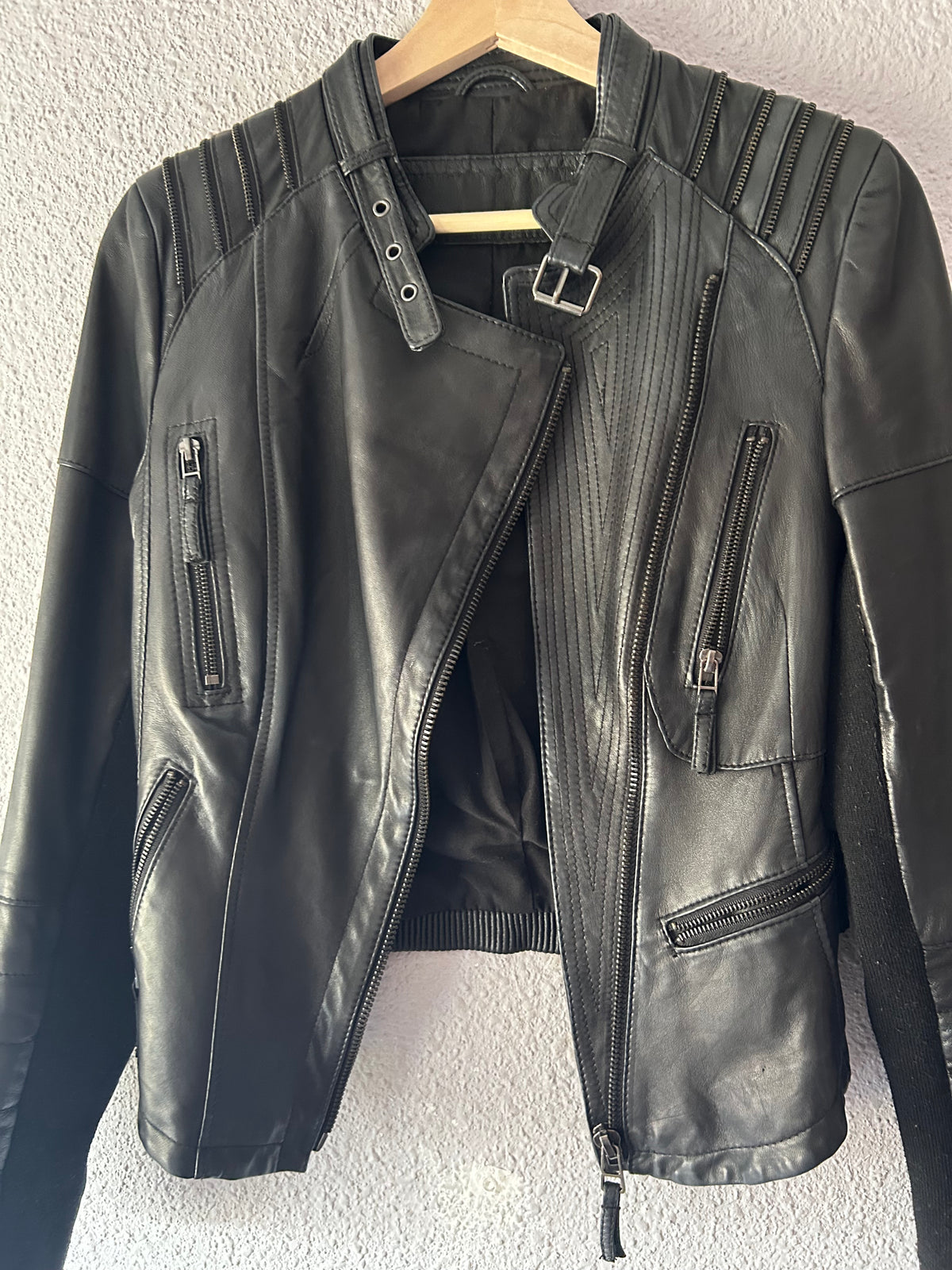 Black soft leather biker