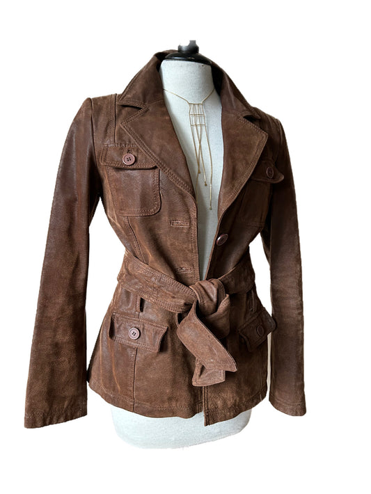 Belted leather jacket