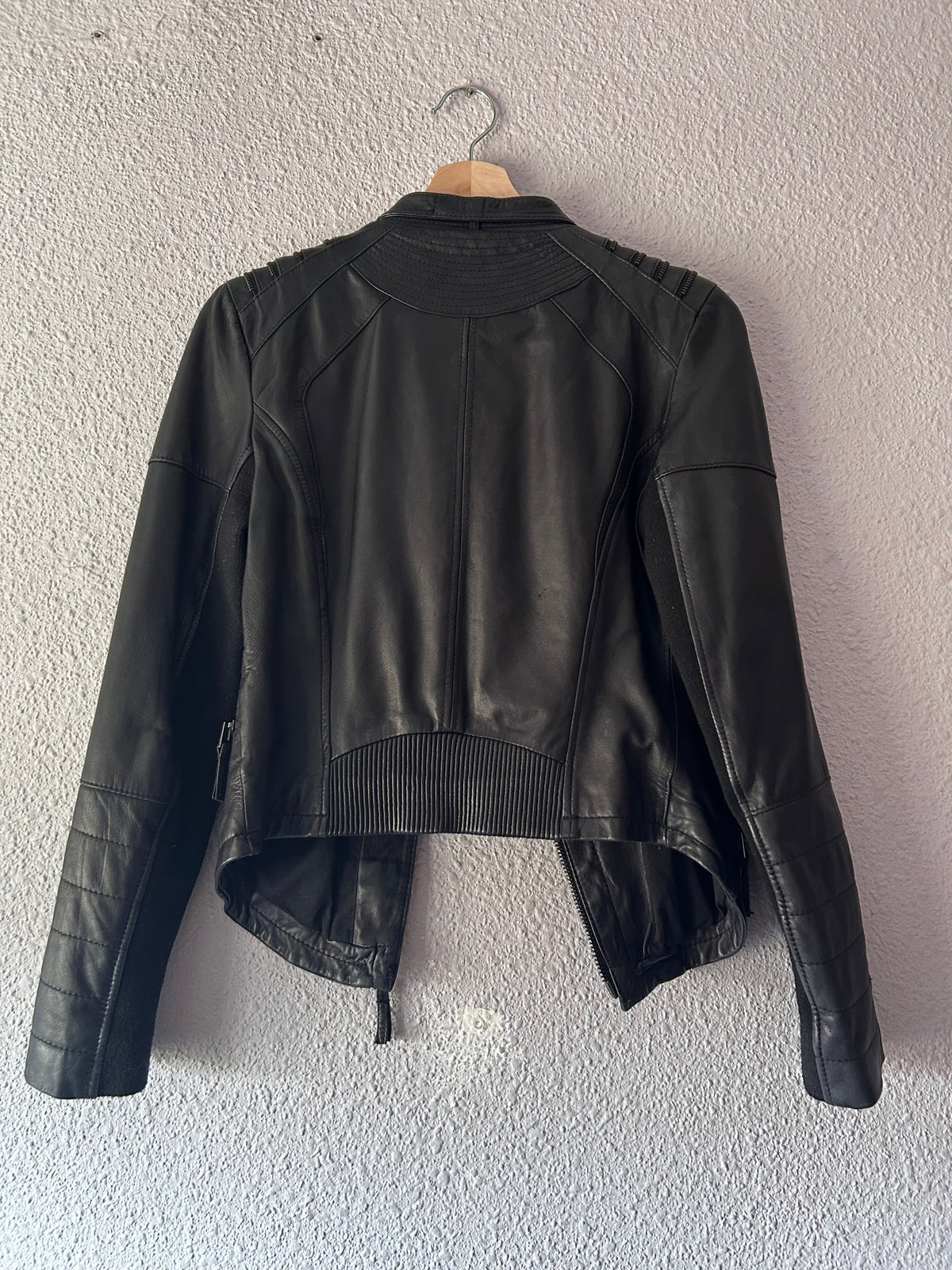 Black soft leather biker