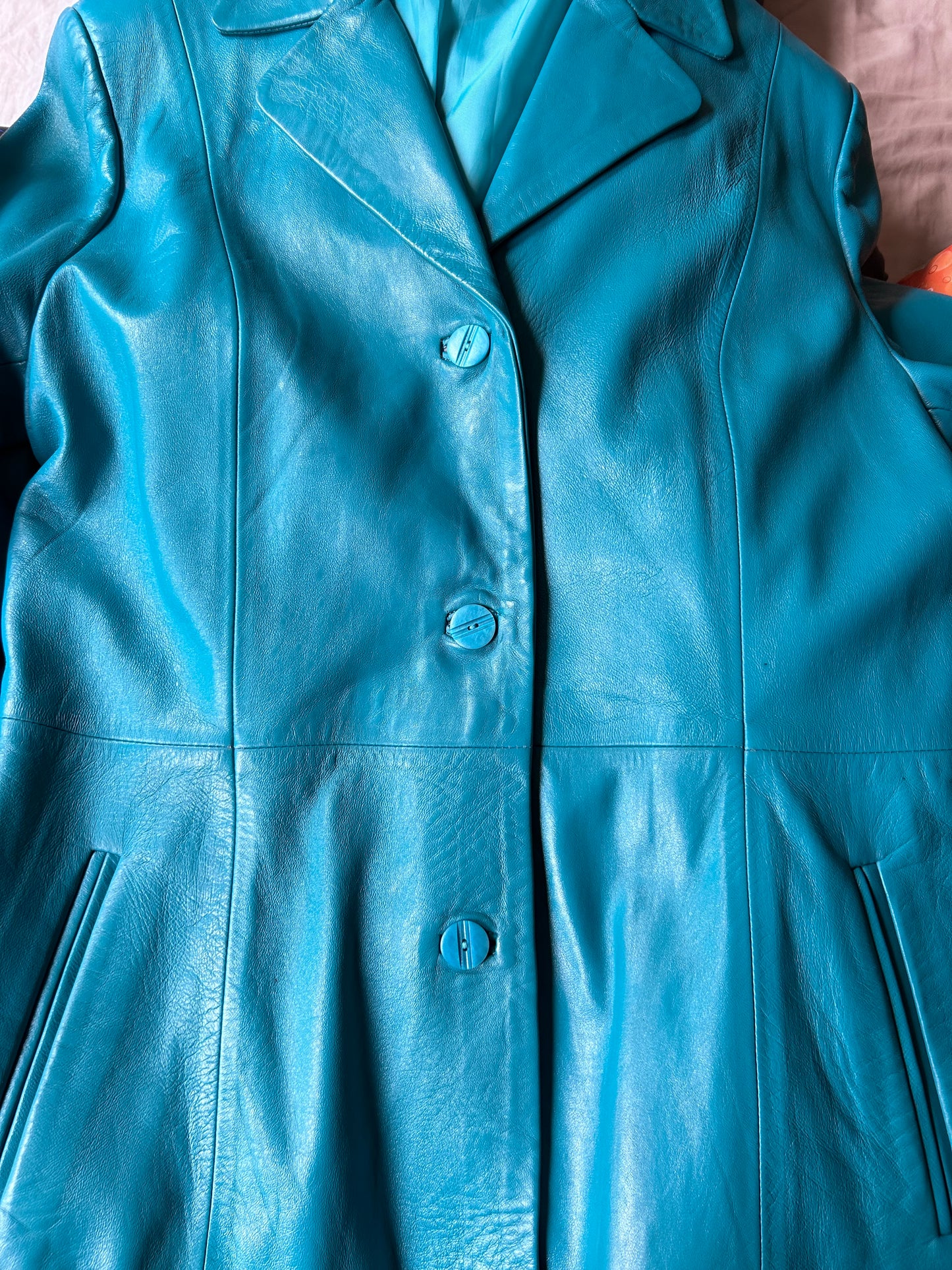 Turquoise leather jacket (XL)