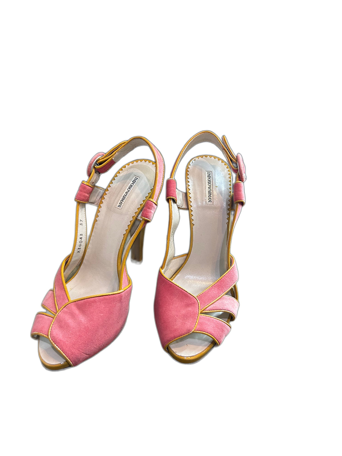 Emporio Armani Pink Suede & Mustard Yellow Leather Heeled Sandals (Size 37)