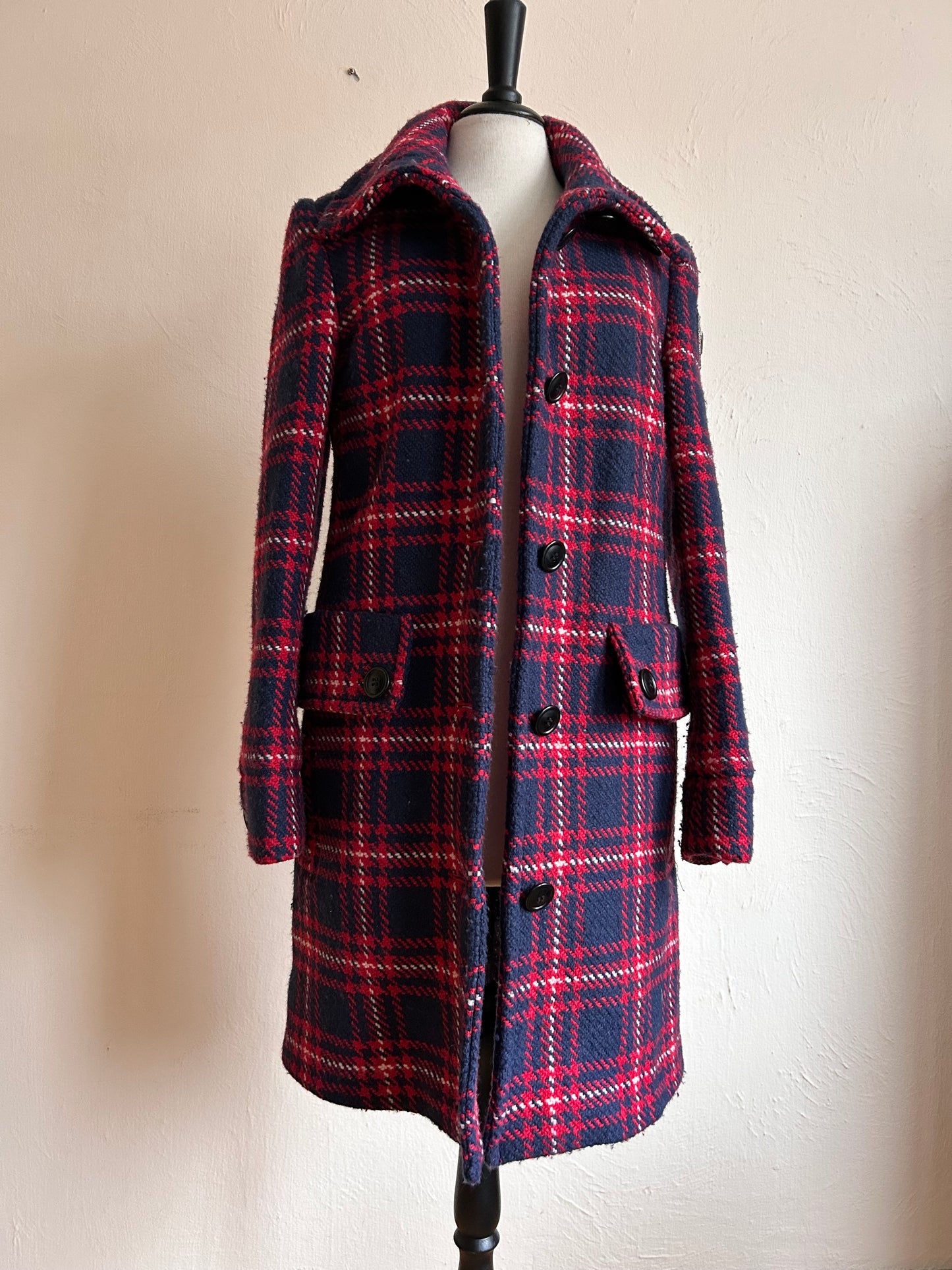 Checkered wool winter coat