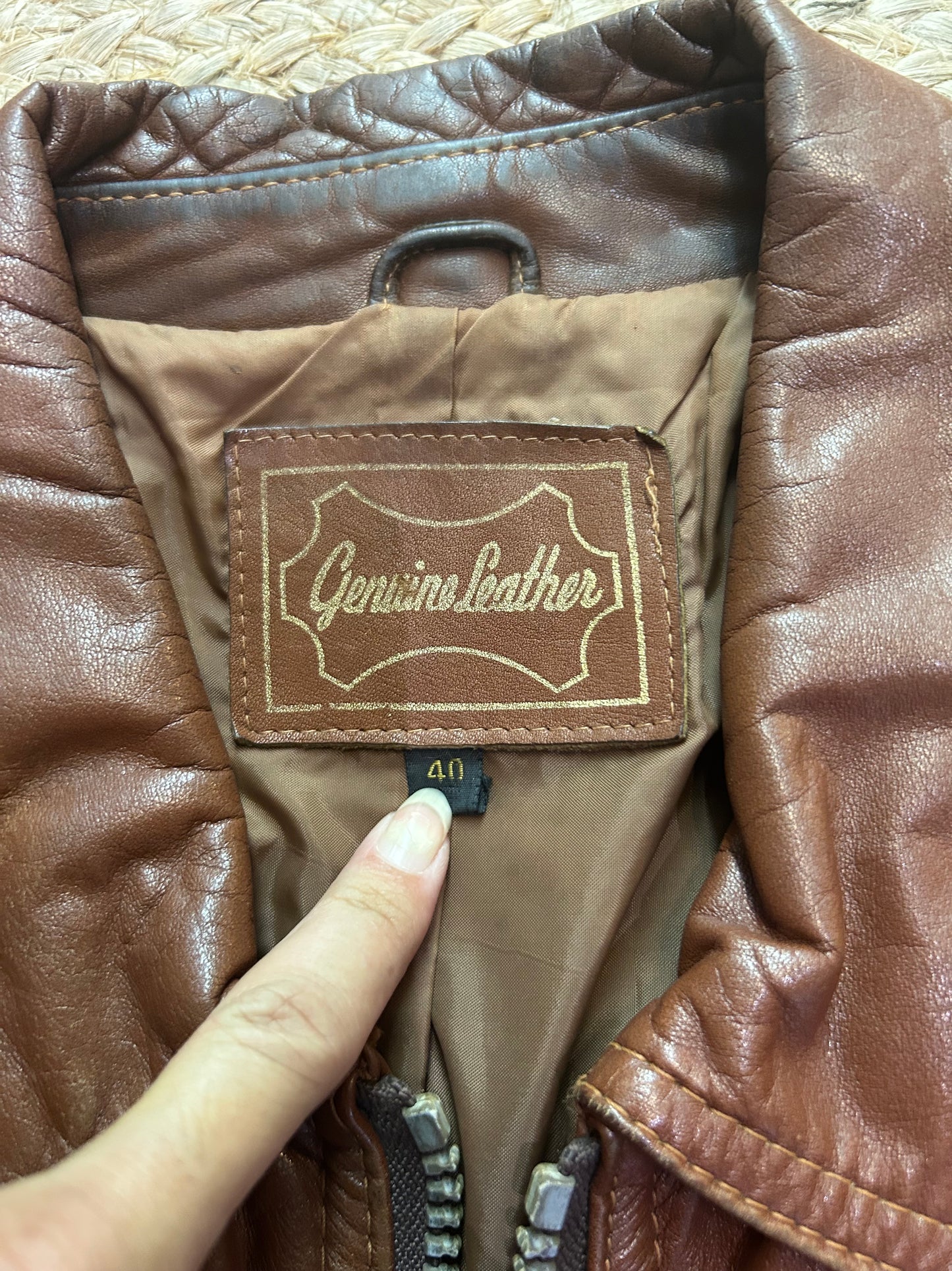 Vintage Brown Nappa Leather Bomber Jacket – Size 40 (M/L)