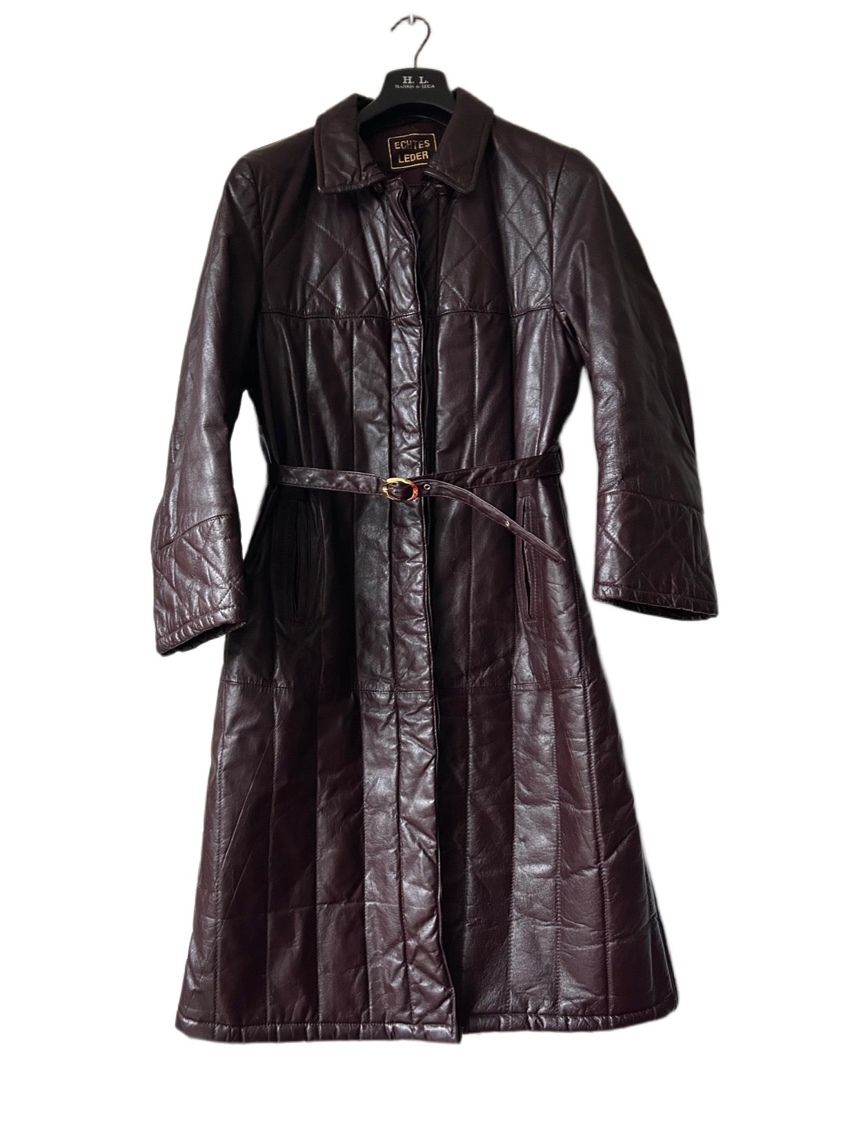 Leather trench coat with padded lining