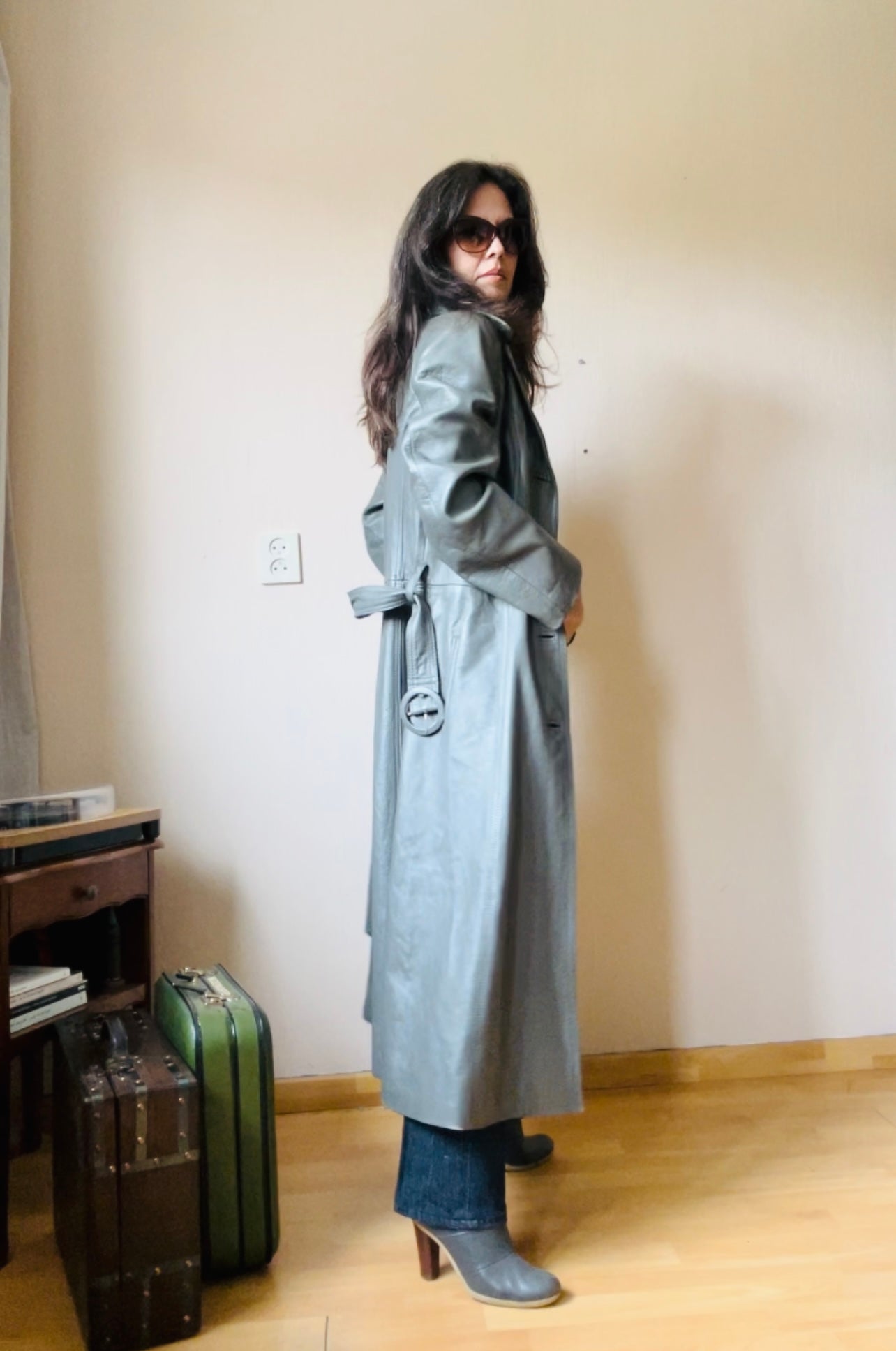 70s vintage belted leather trench