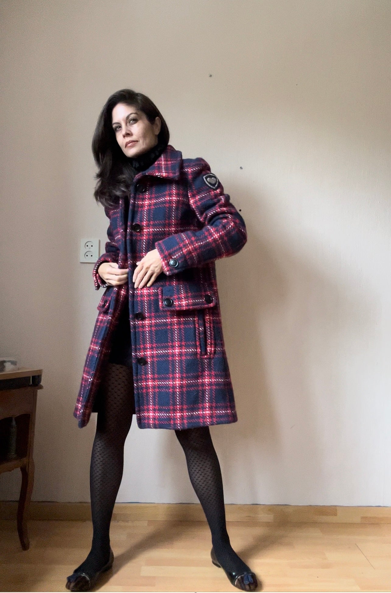 Checkered wool winter coat