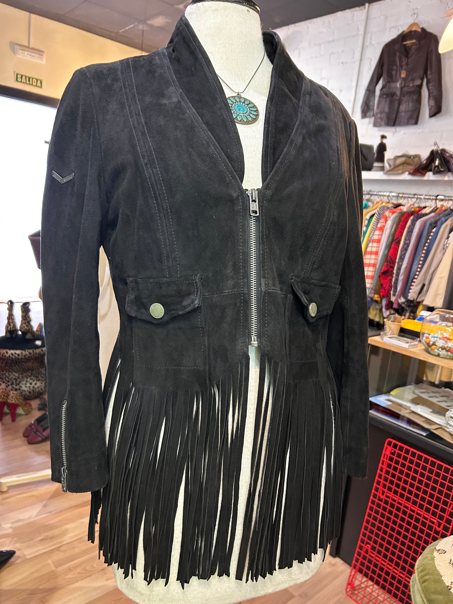 Superdry suede fringe crop (S)