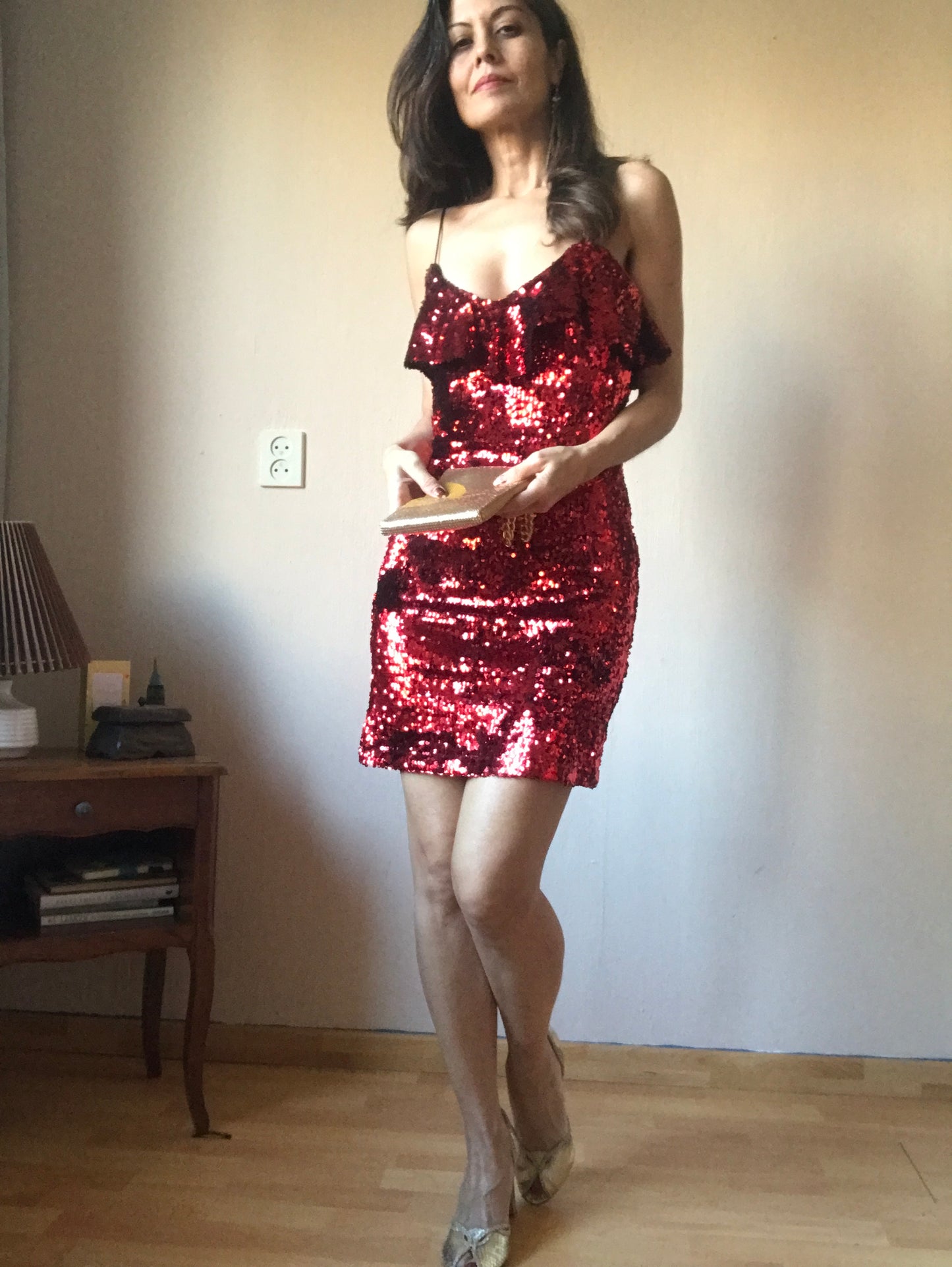 Red sequin christmas party dress