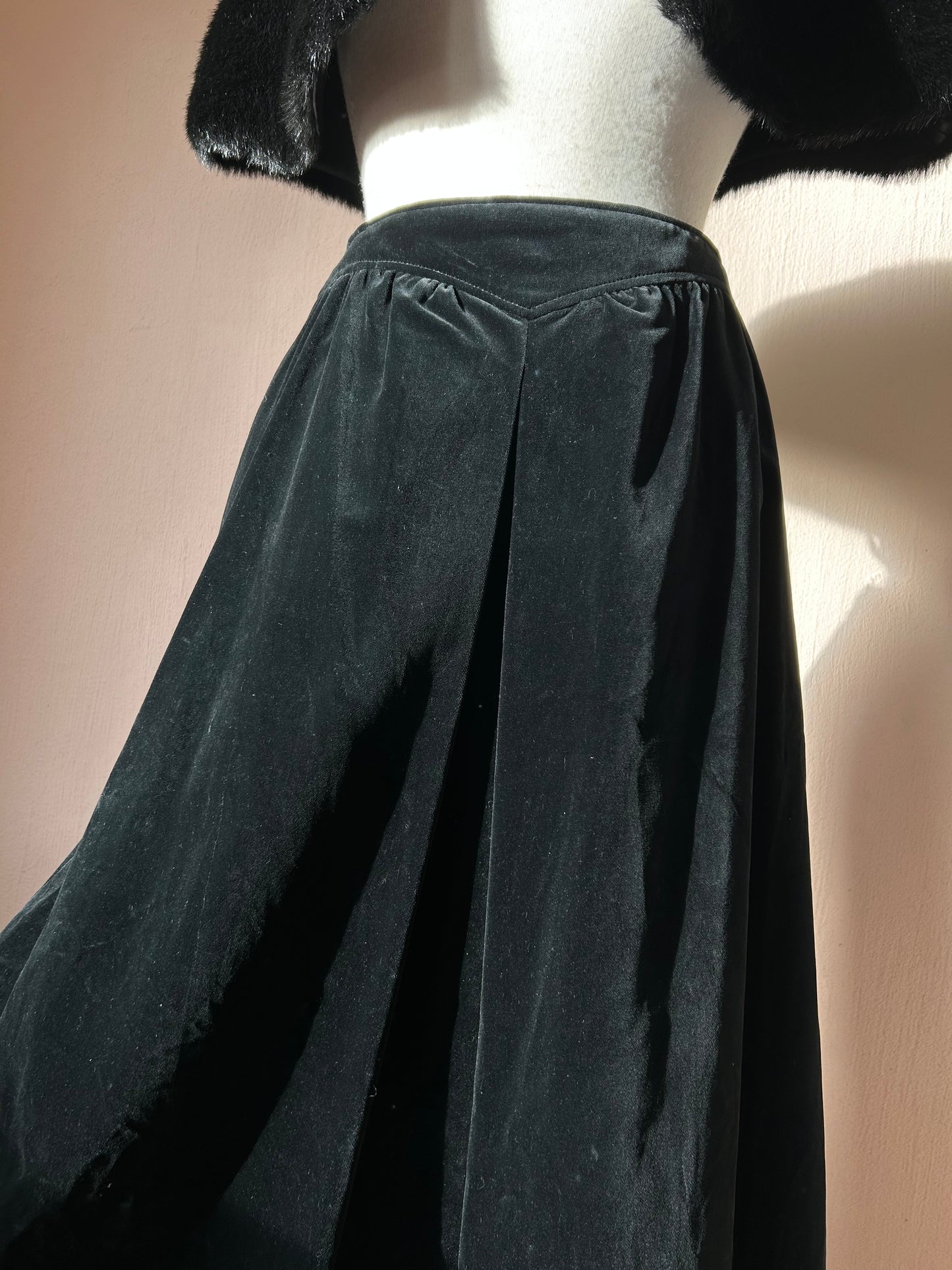 Black velvet midi skirt