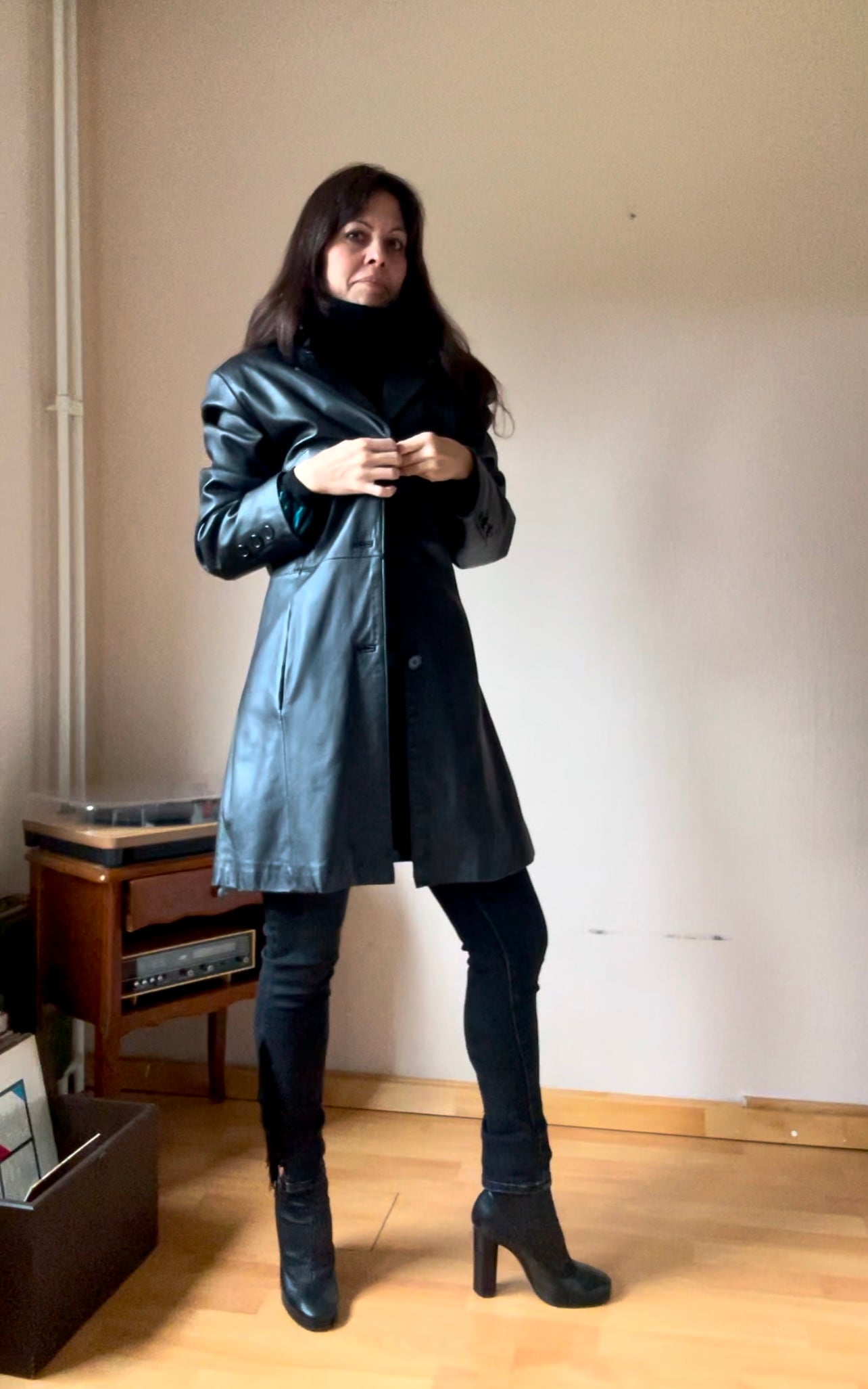 Vintage black leather coat