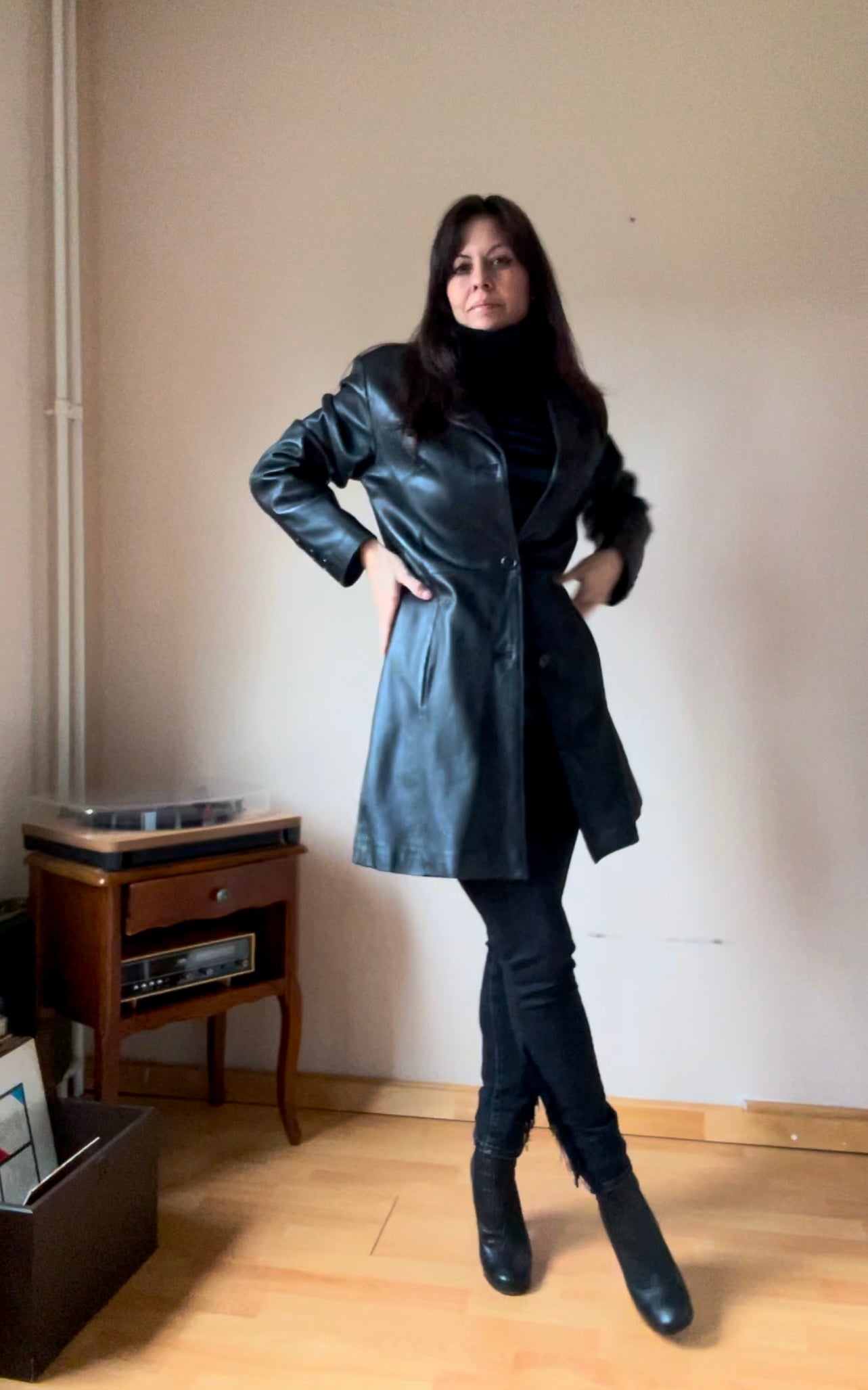 Vintage black leather coat