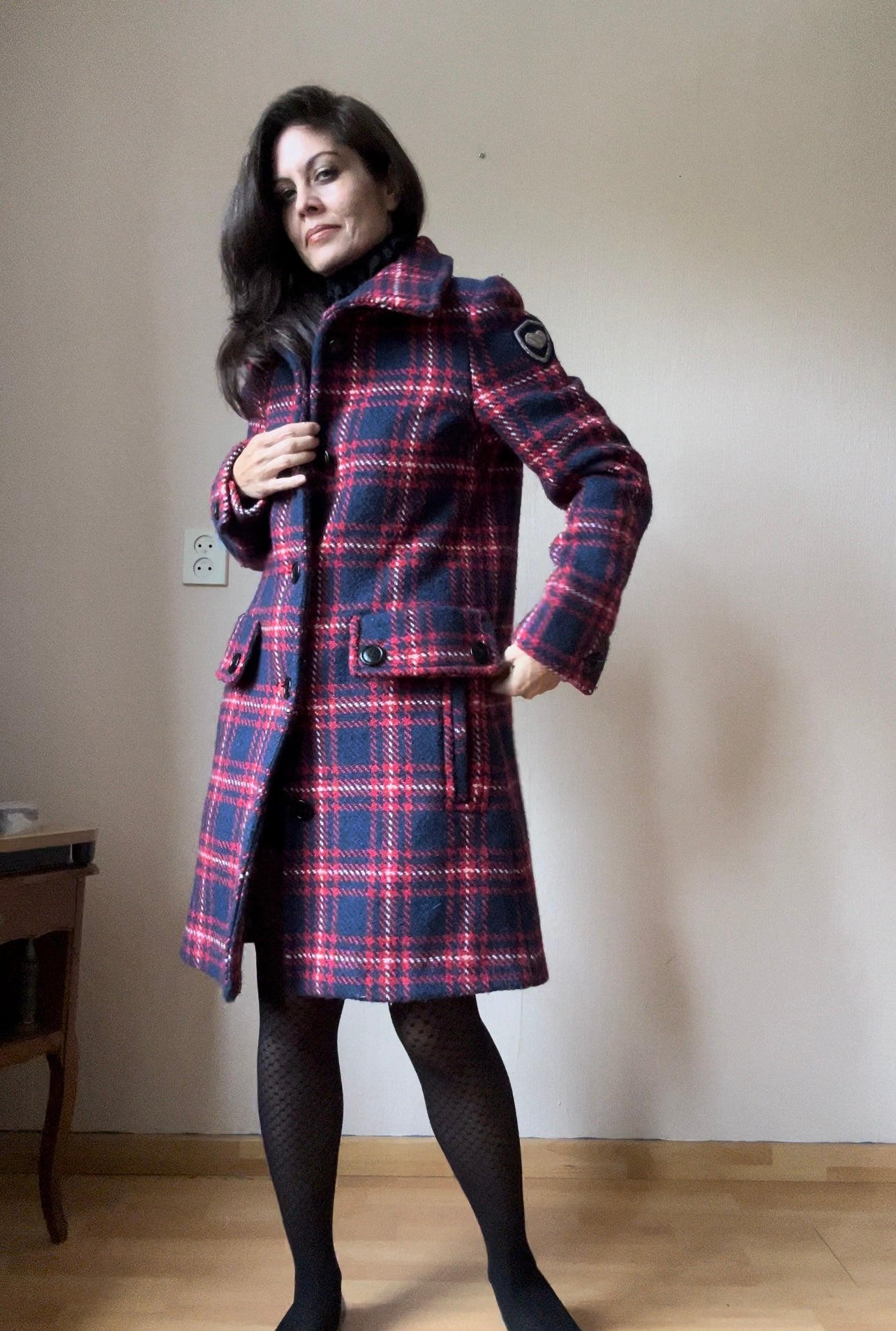 Checkered wool winter coat