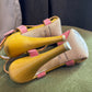 Emporio Armani Pink Suede & Mustard Yellow Leather Heeled Sandals (Size 37)