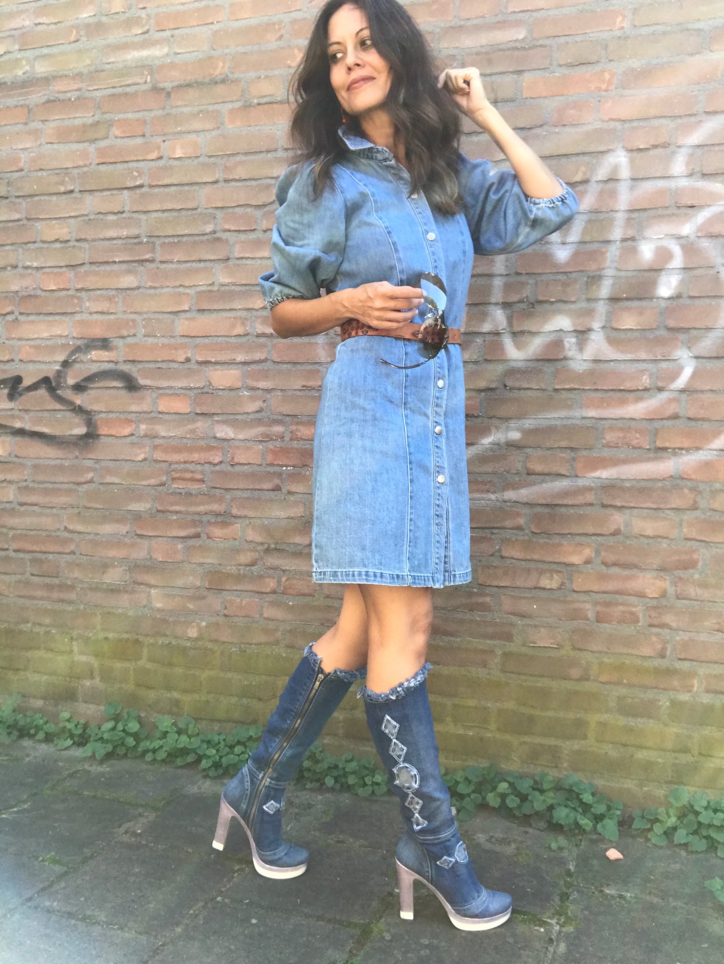 Denim boots