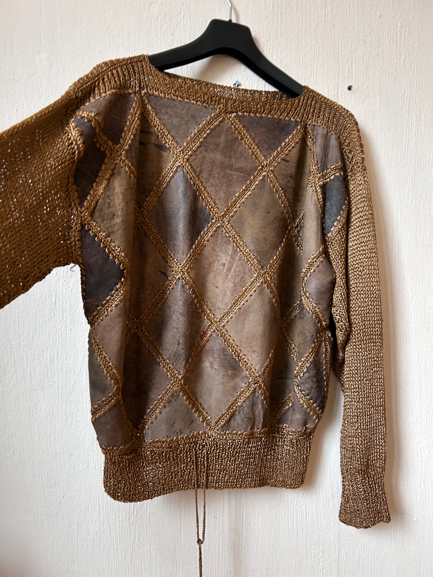 Vintage sweater with leather patches