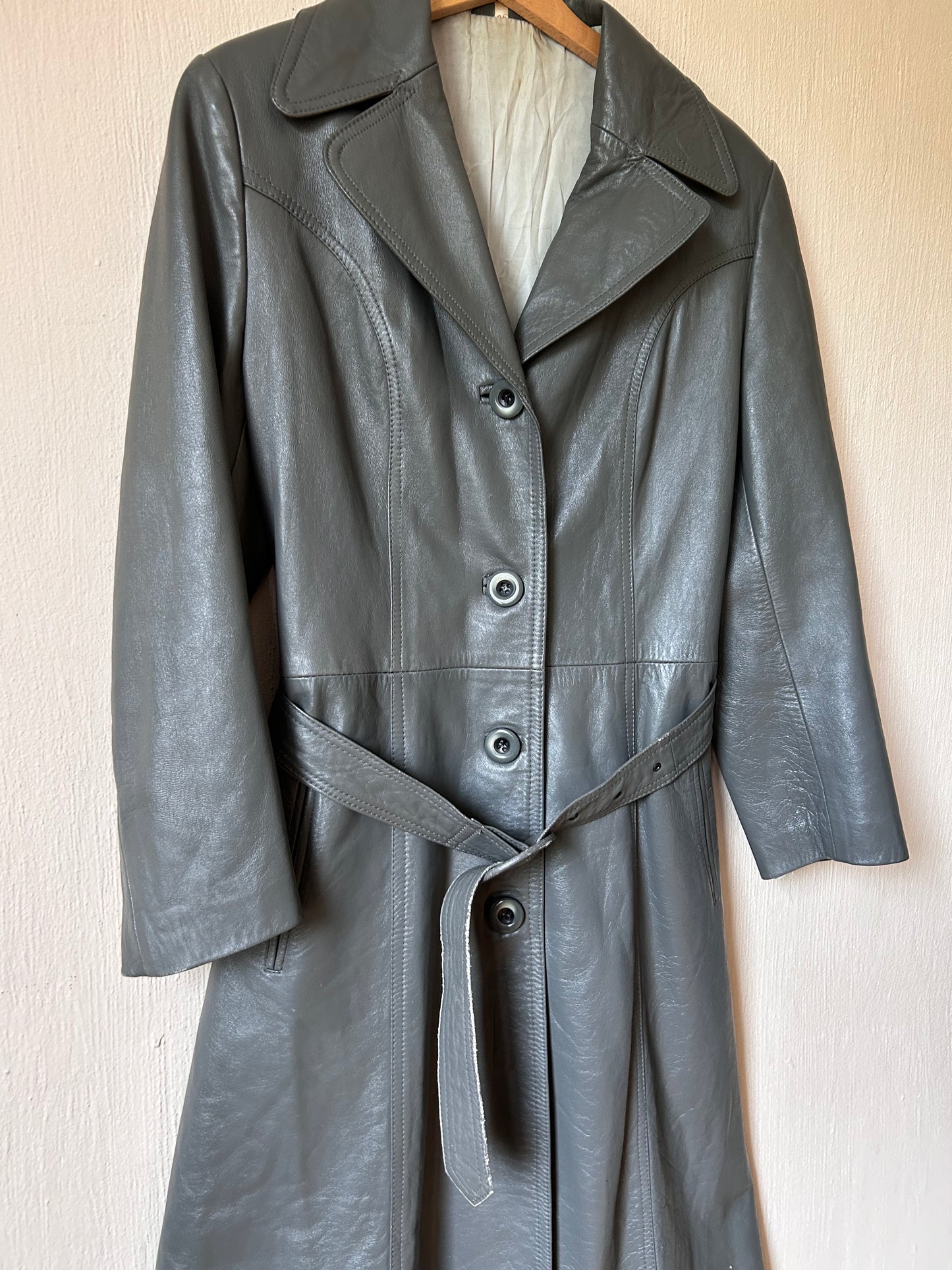 70s vintage belted leather trench