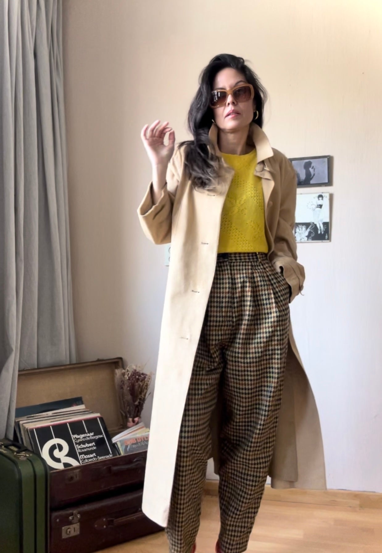 High waist plaid trousers