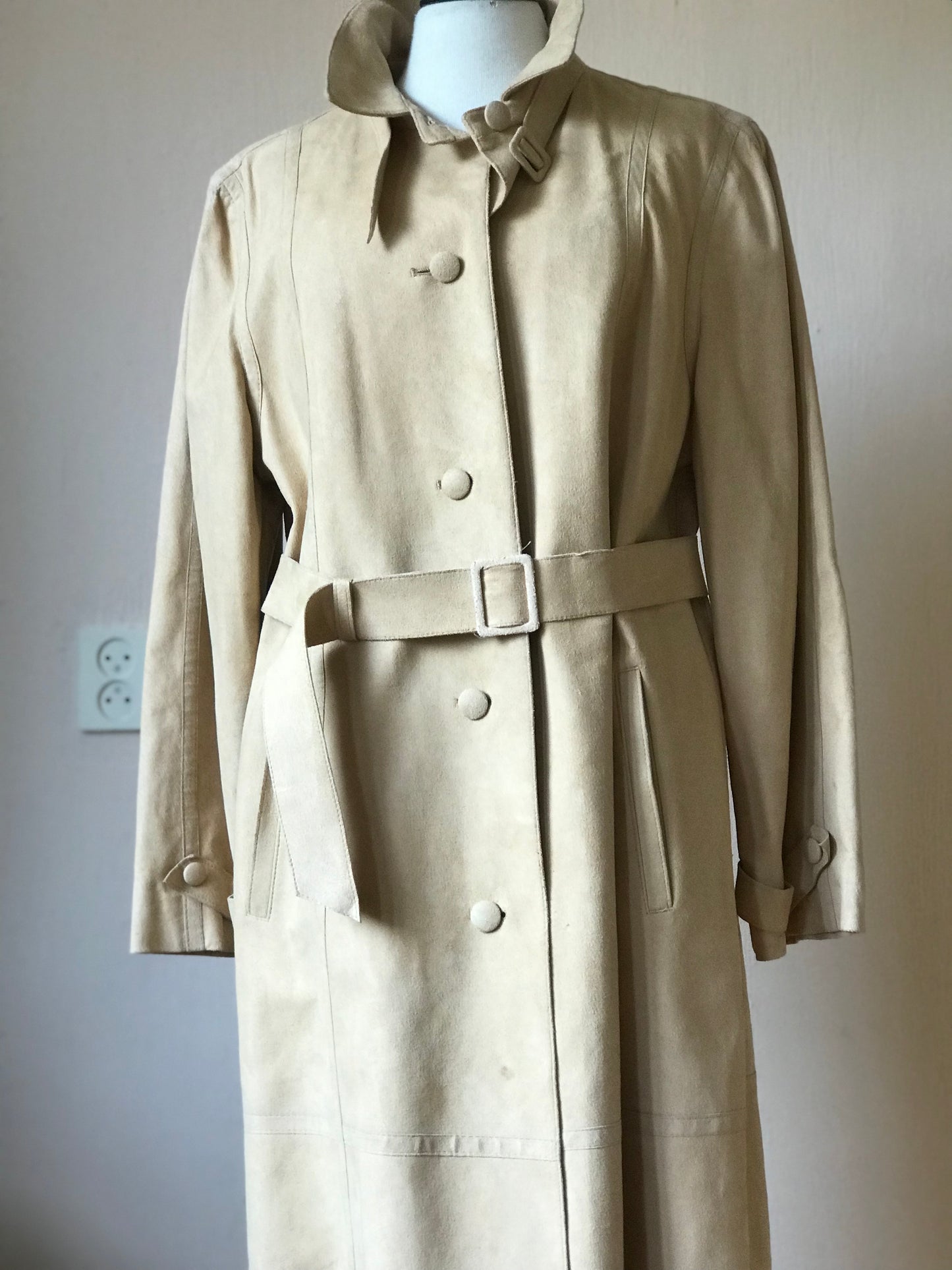 Suede look maxi vintage trenchcoat