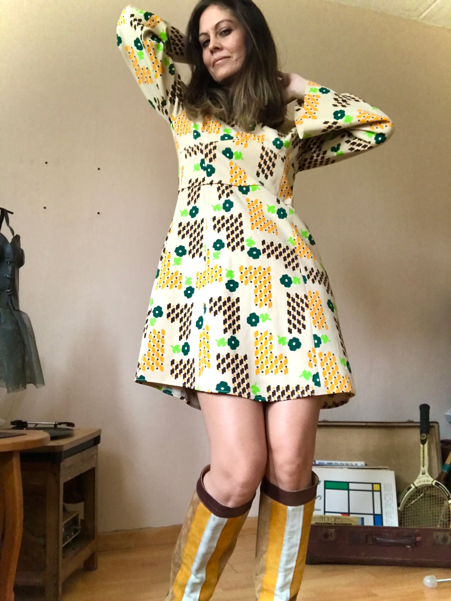 70s retro print dress