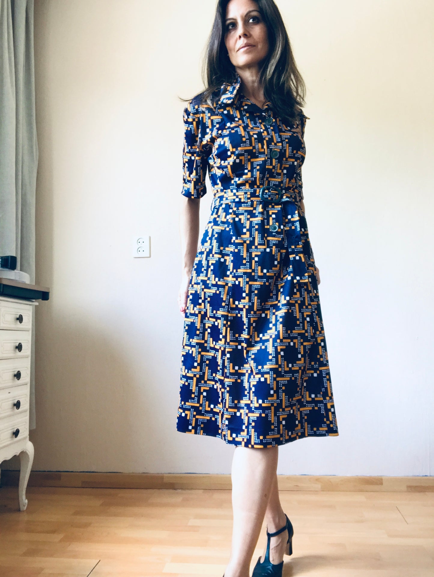 Belted midi dress 70s