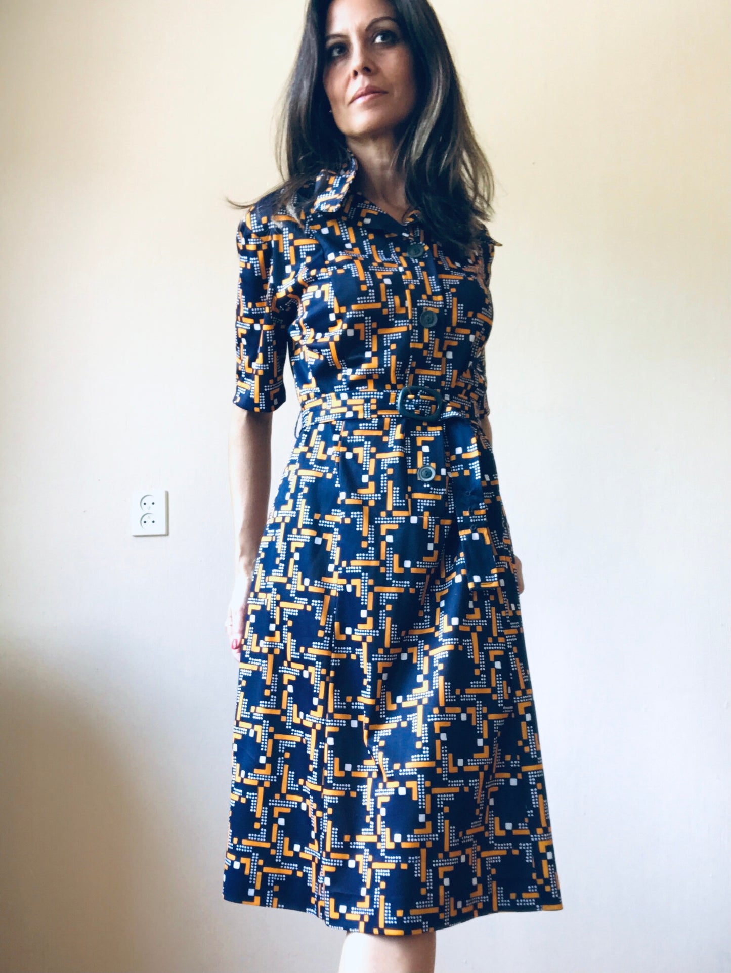 Belted midi dress 70s