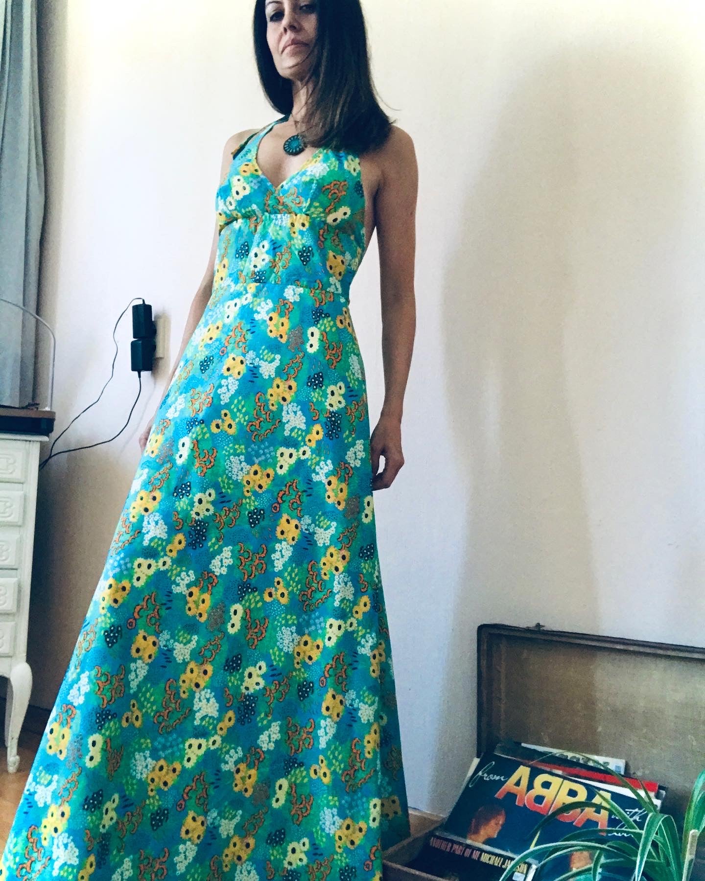 70s open back maxi dress