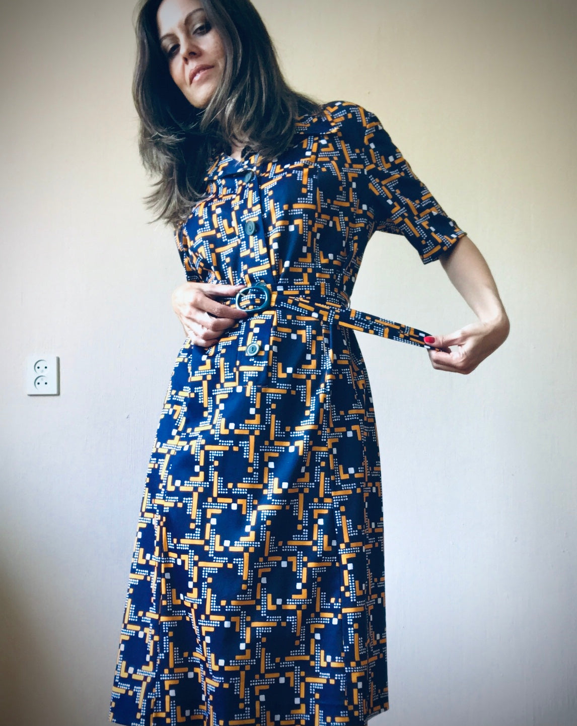 Belted midi dress 70s