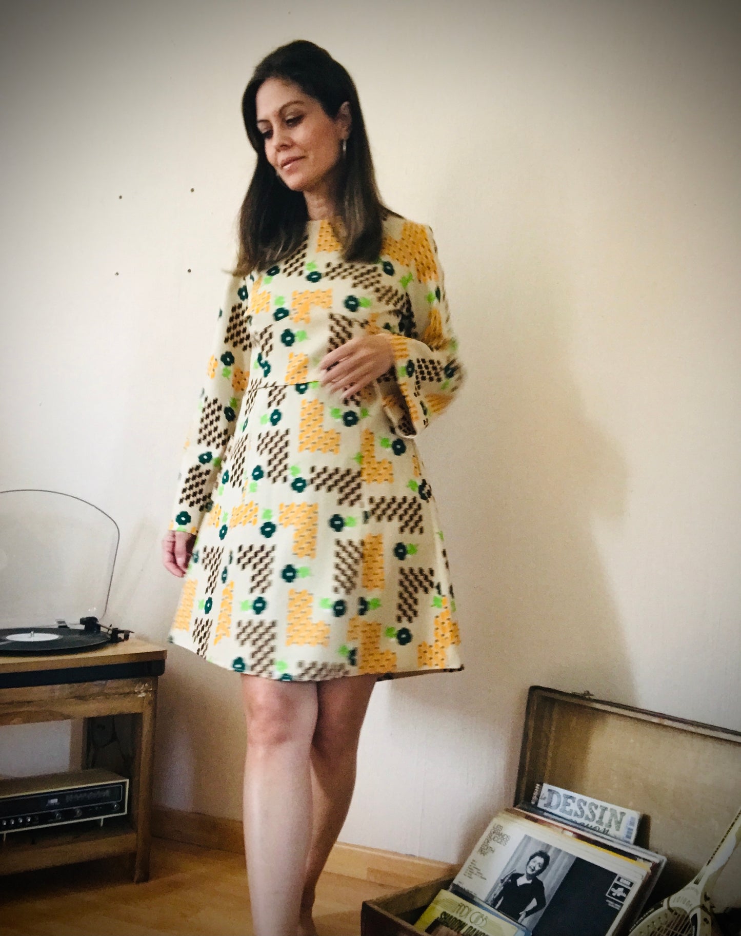 70s retro print dress