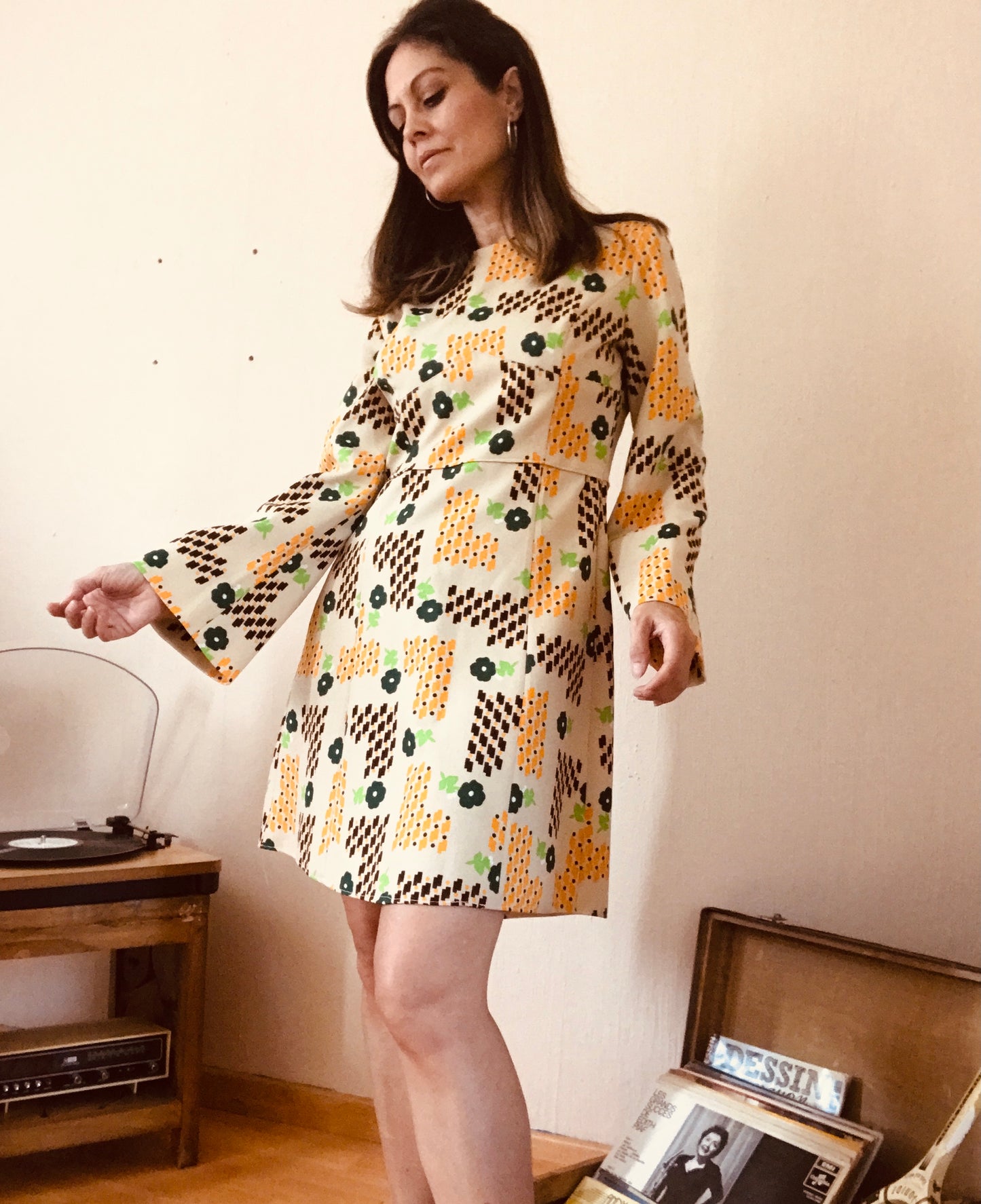 70s retro print dress