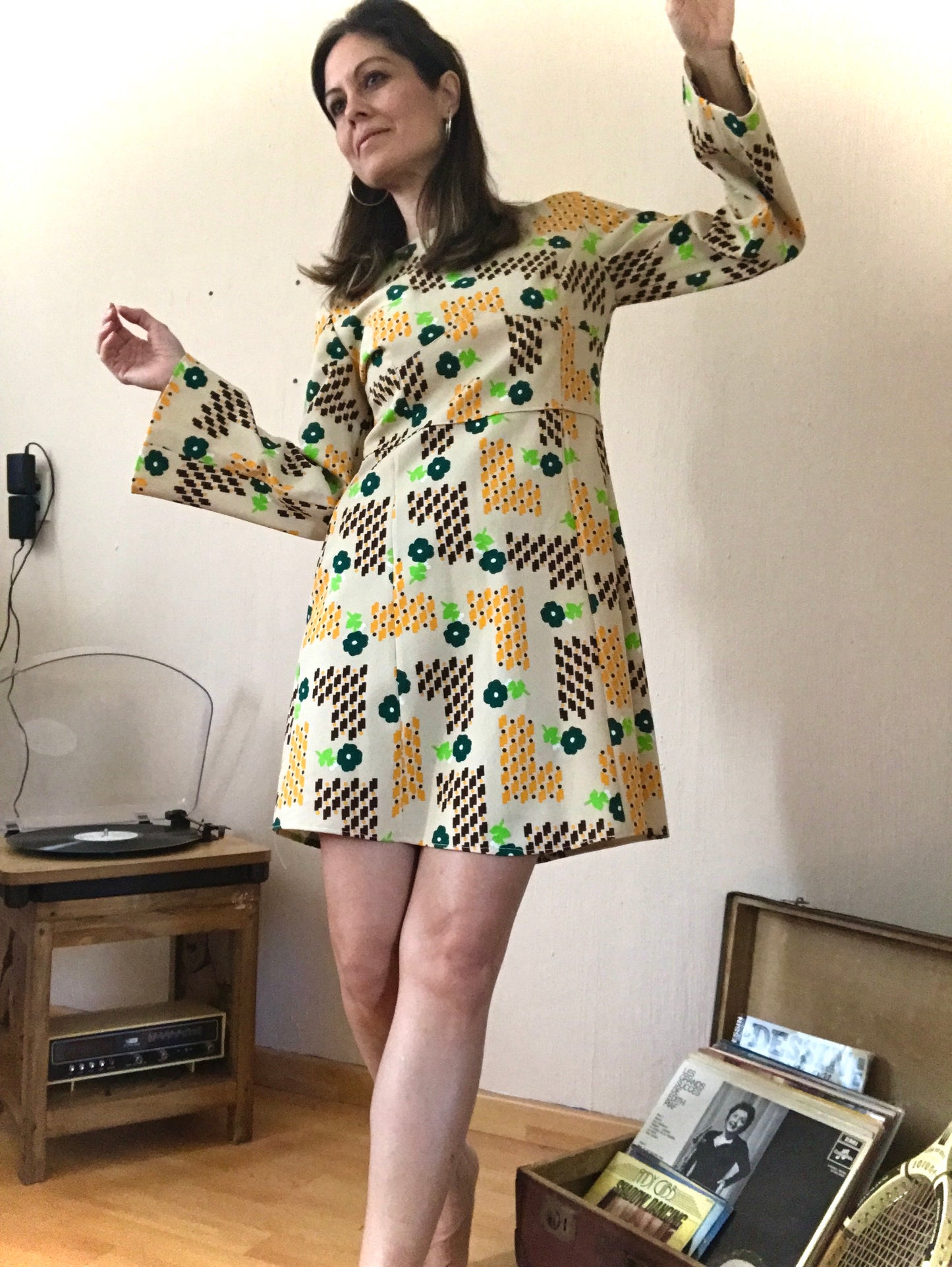 70s retro print dress