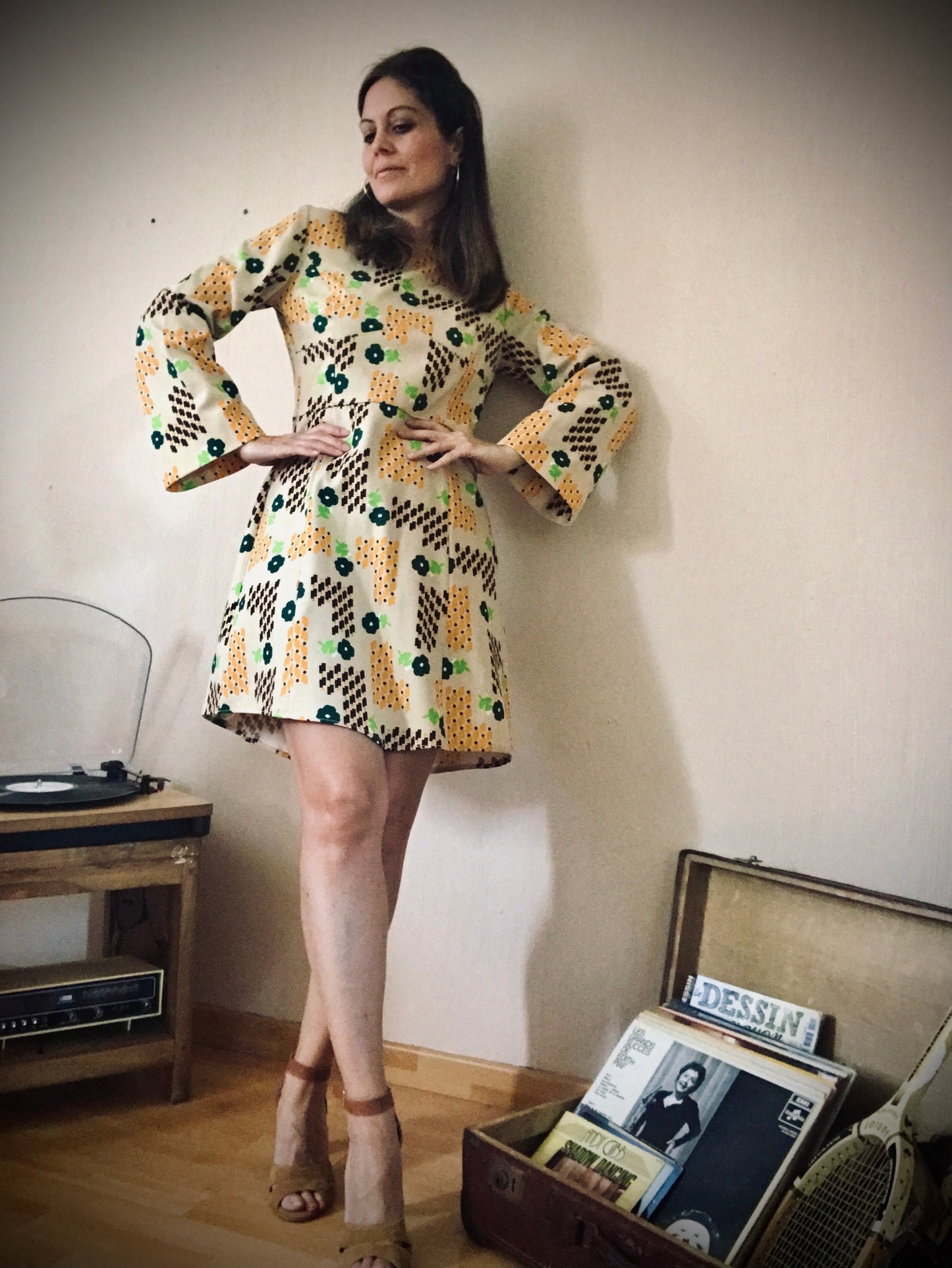 70s retro print dress