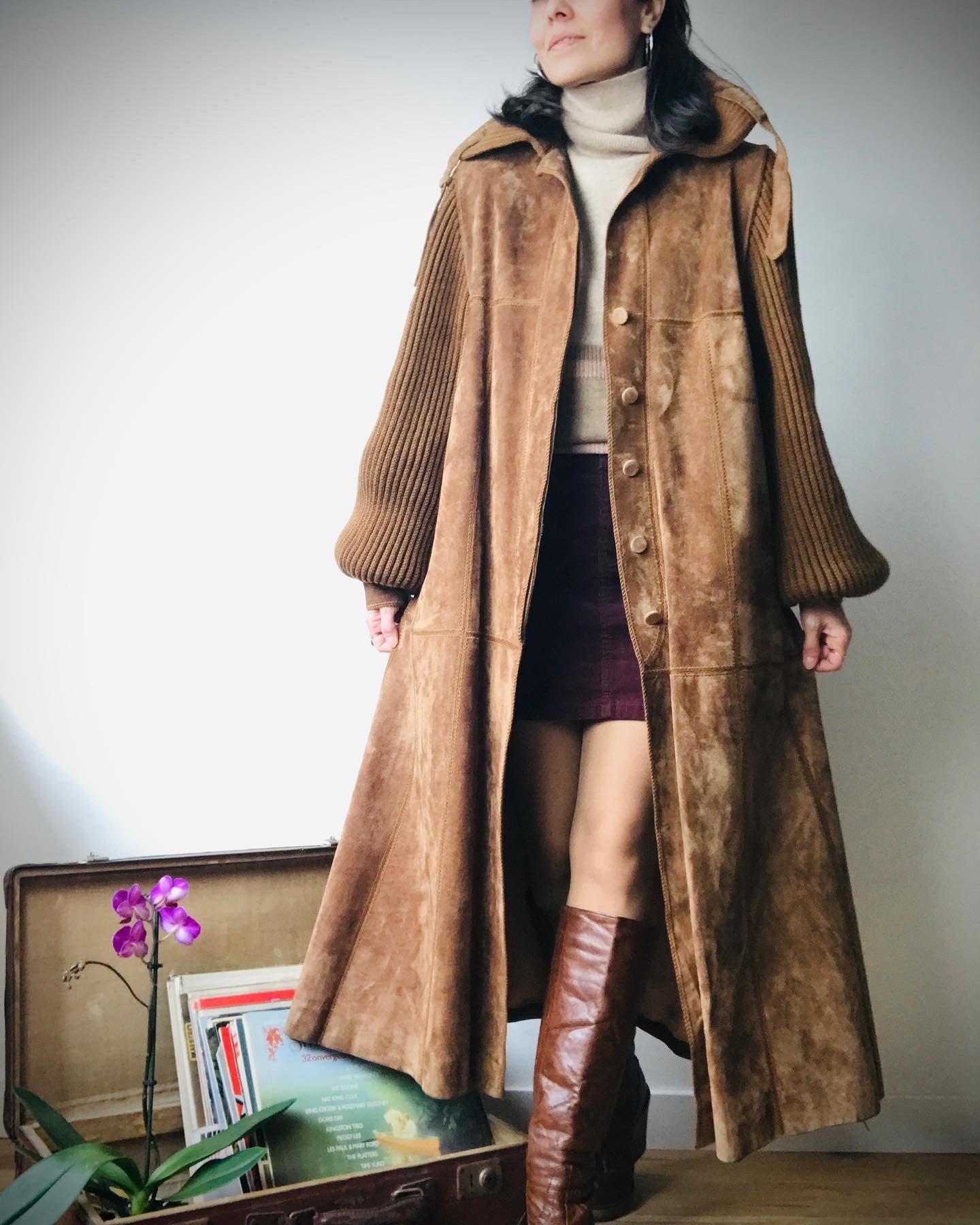 suede maxi coat 80s