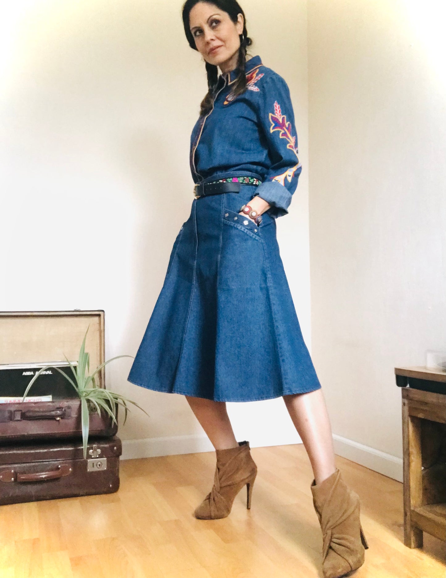 A-line denim skirt