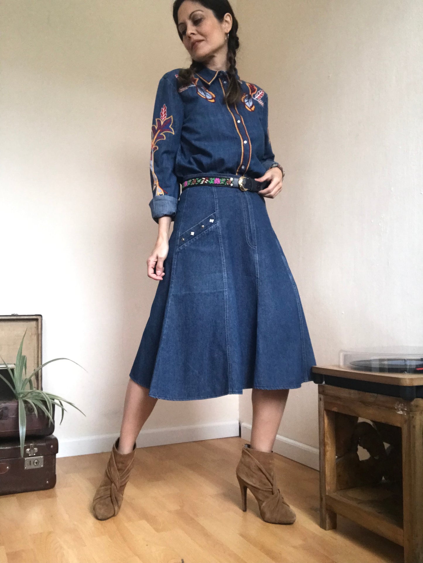 A-line denim skirt